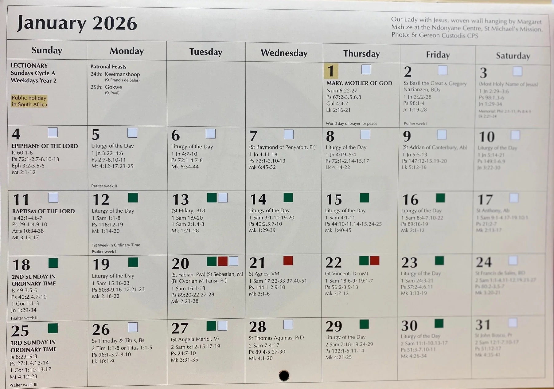 Catholic Calendar 2026 Printable