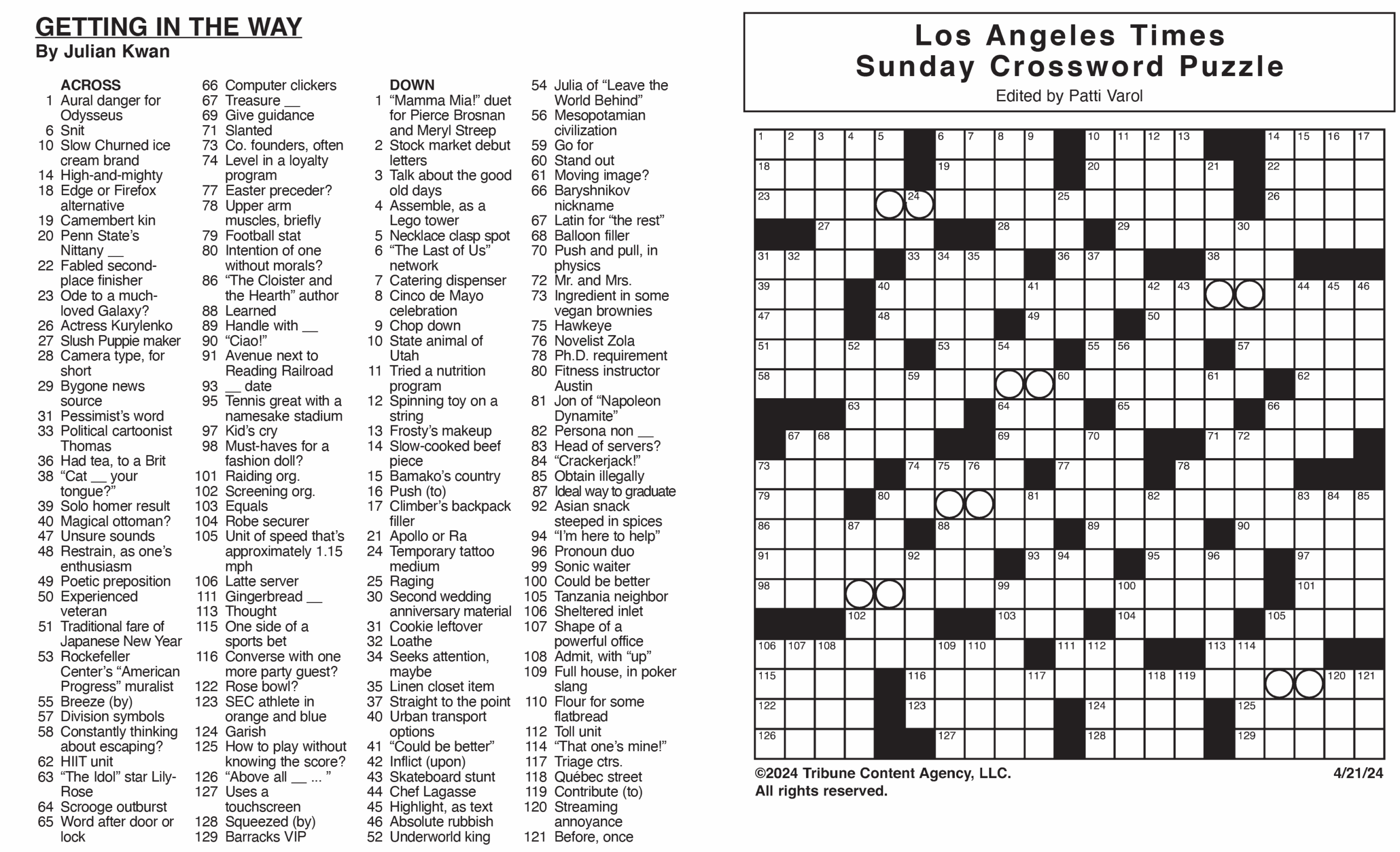 Los Angeles Times Sunday Crossword Puzzle Tribune Content Los Angeles Times Sunday Crossword Puzzle Tribune Content