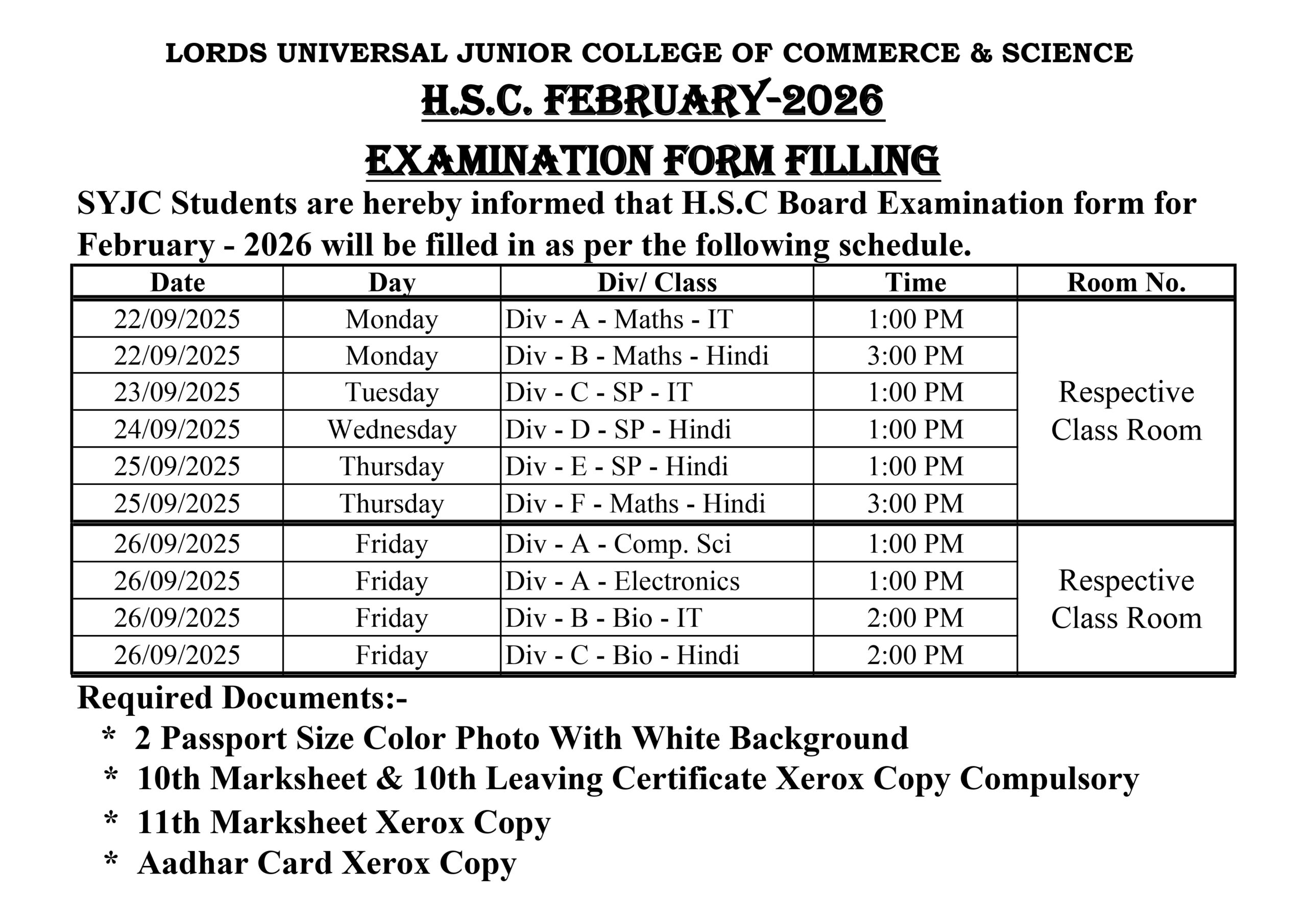 LUC Junior College HSC Board Exam Form FillingSchedule LUC