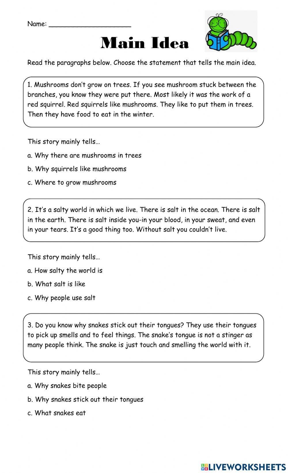 Main Idea Free Interactive Worksheets 1806356