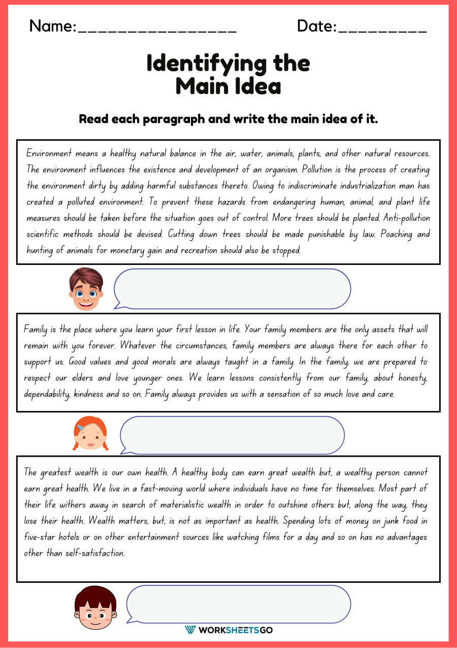Main Idea Worksheets For Grade 1 Worsheets Library Worksheets 
