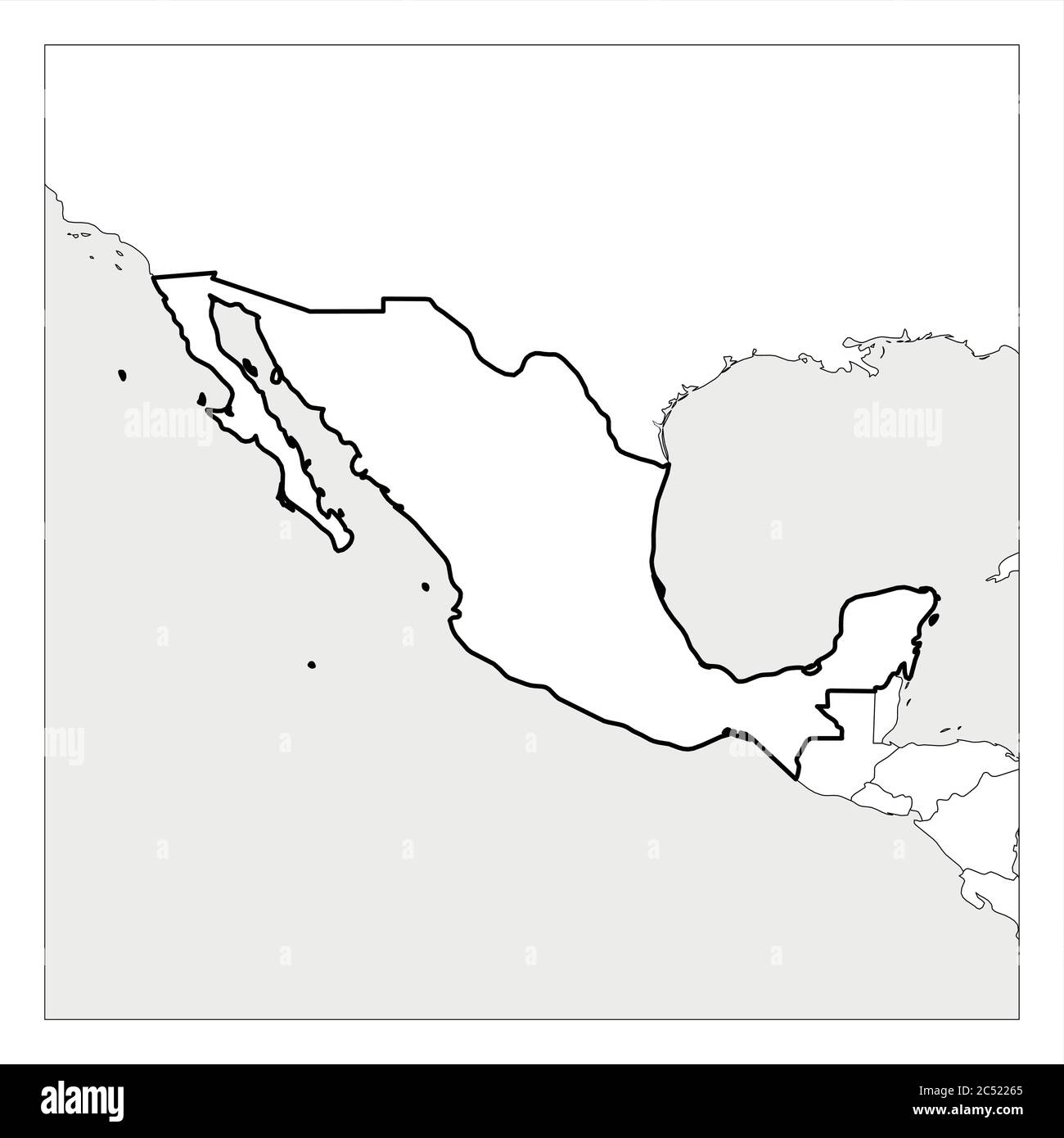 Map Of Mexico Black Thick Outline Highlighted With Neighbor 