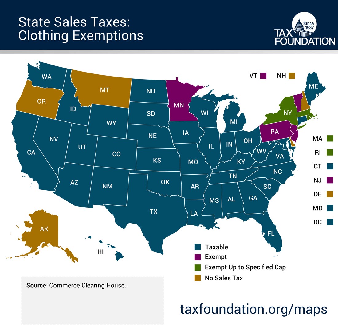 Map State Sales Taxes And Clothing Exemptions