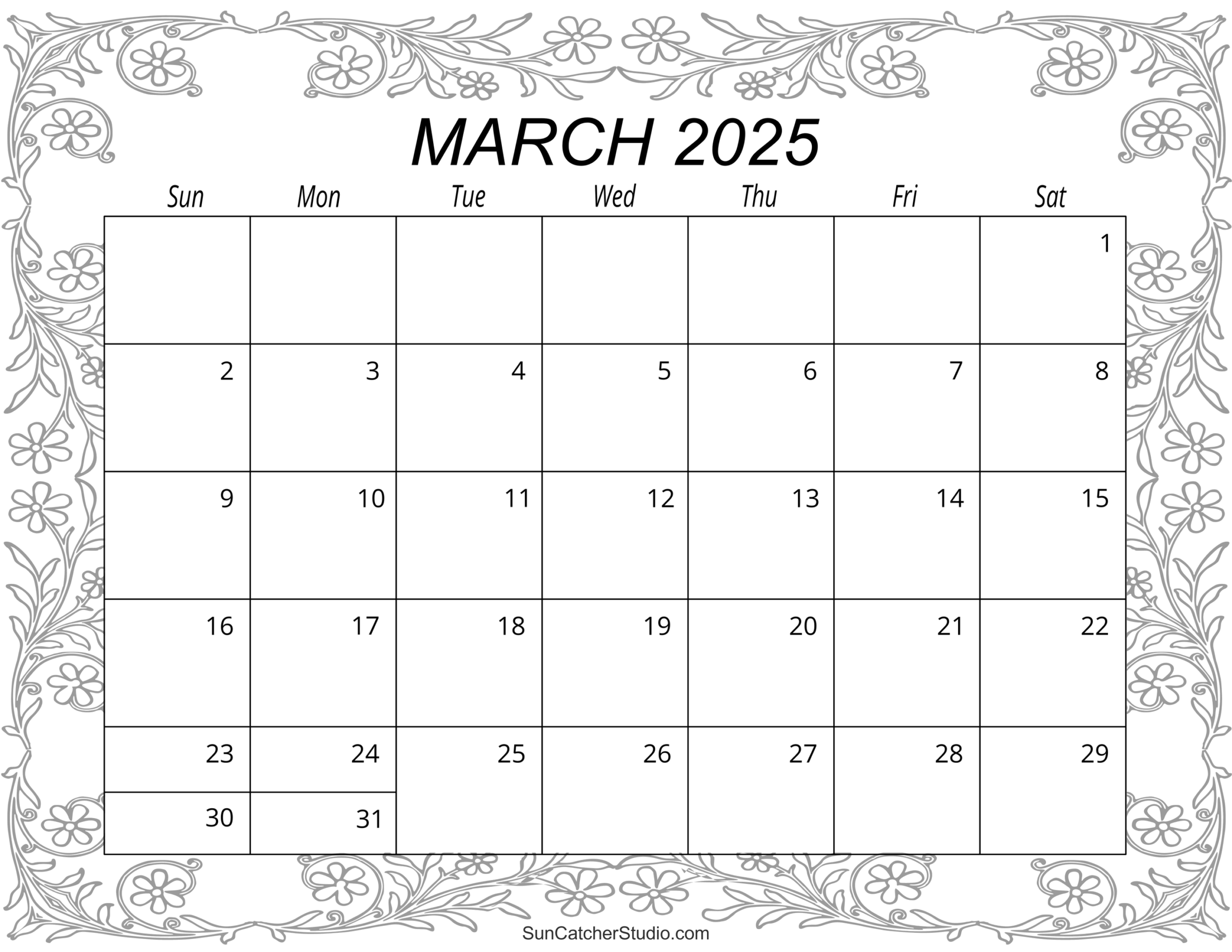 Free Printable Blank Calendar March