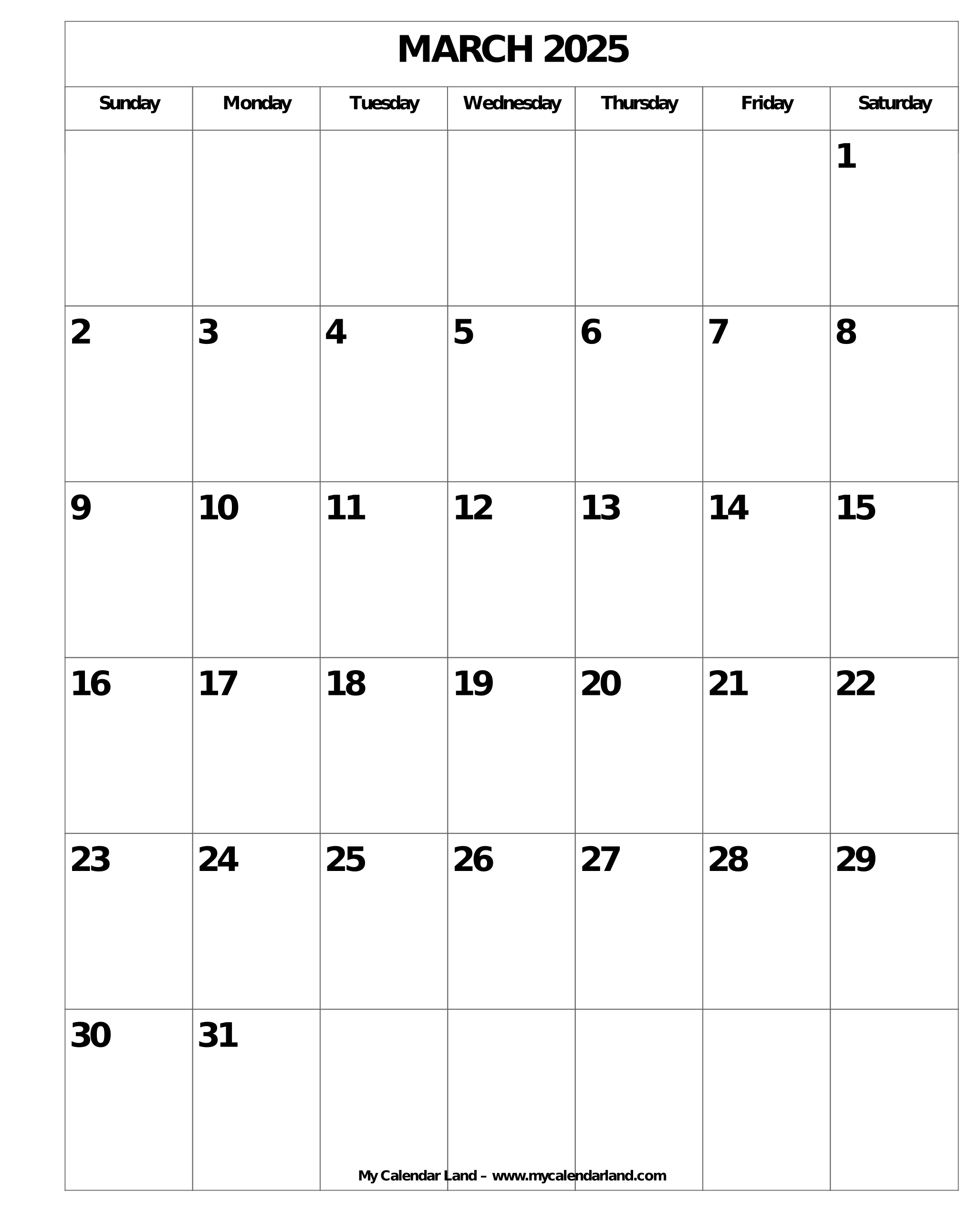 March 2025 Calendar My Calendar Land