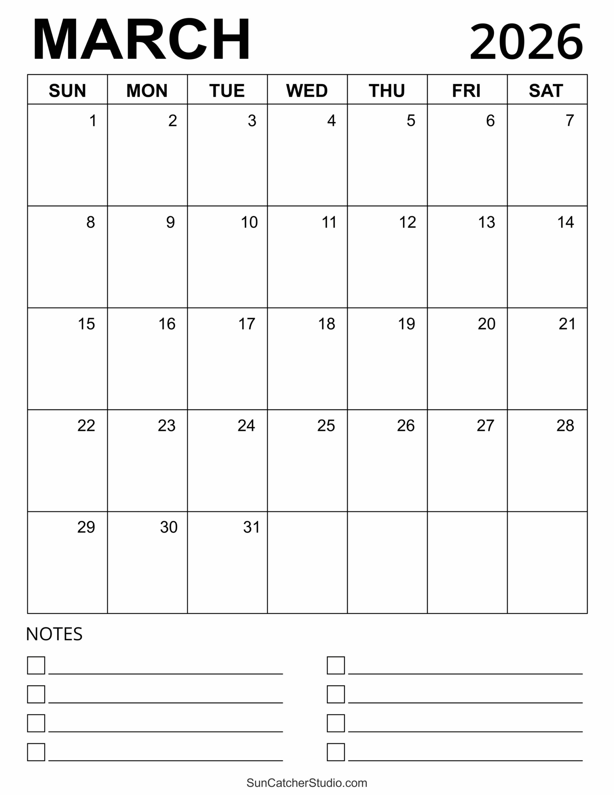 March 2026 Blank Calendar