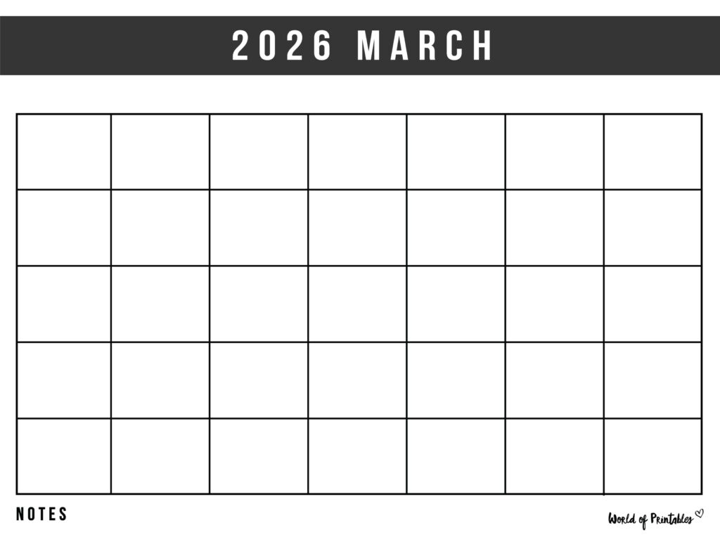 Free Blank March Calendar 2026