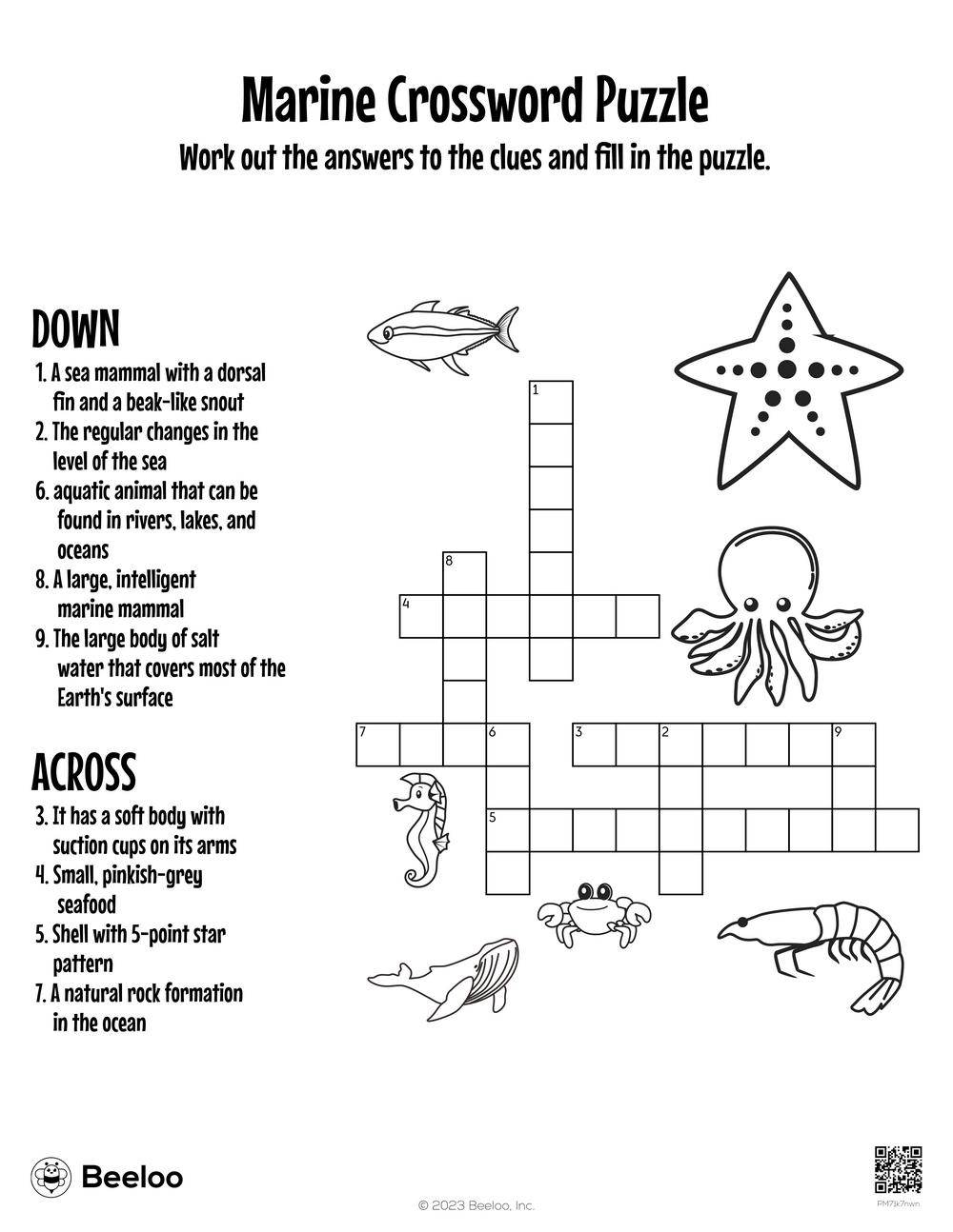 Marine Crossword Puzzle Beeloo Printable Crafts And Activities 
