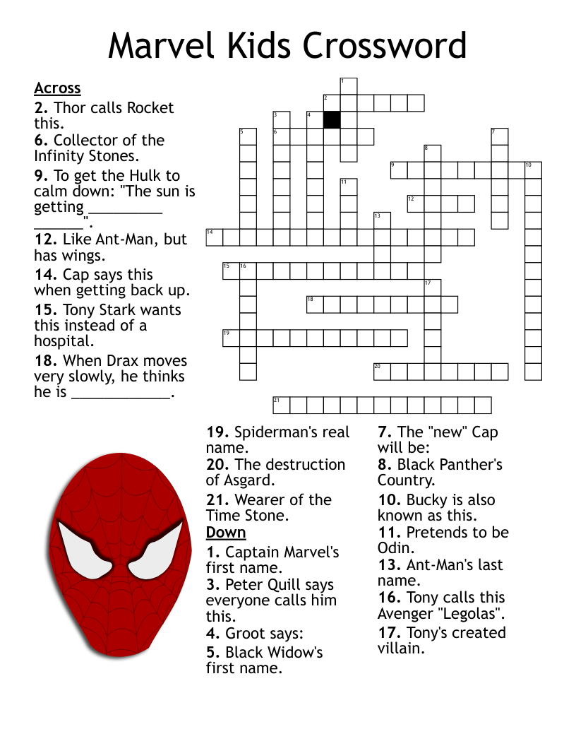 Printable Superhero Crossword Puzzles