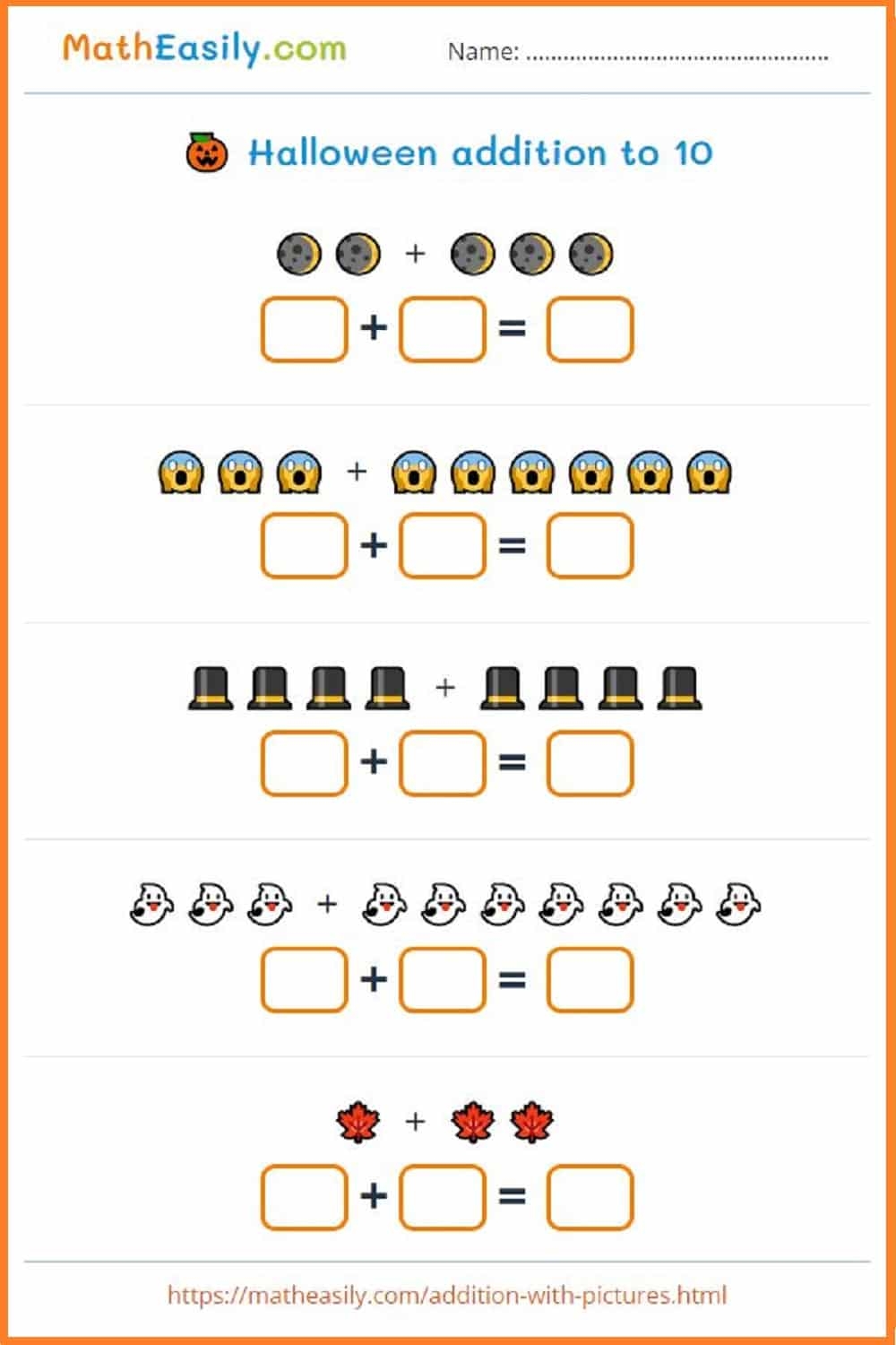 Free Printable Halloween Addition Worksheets