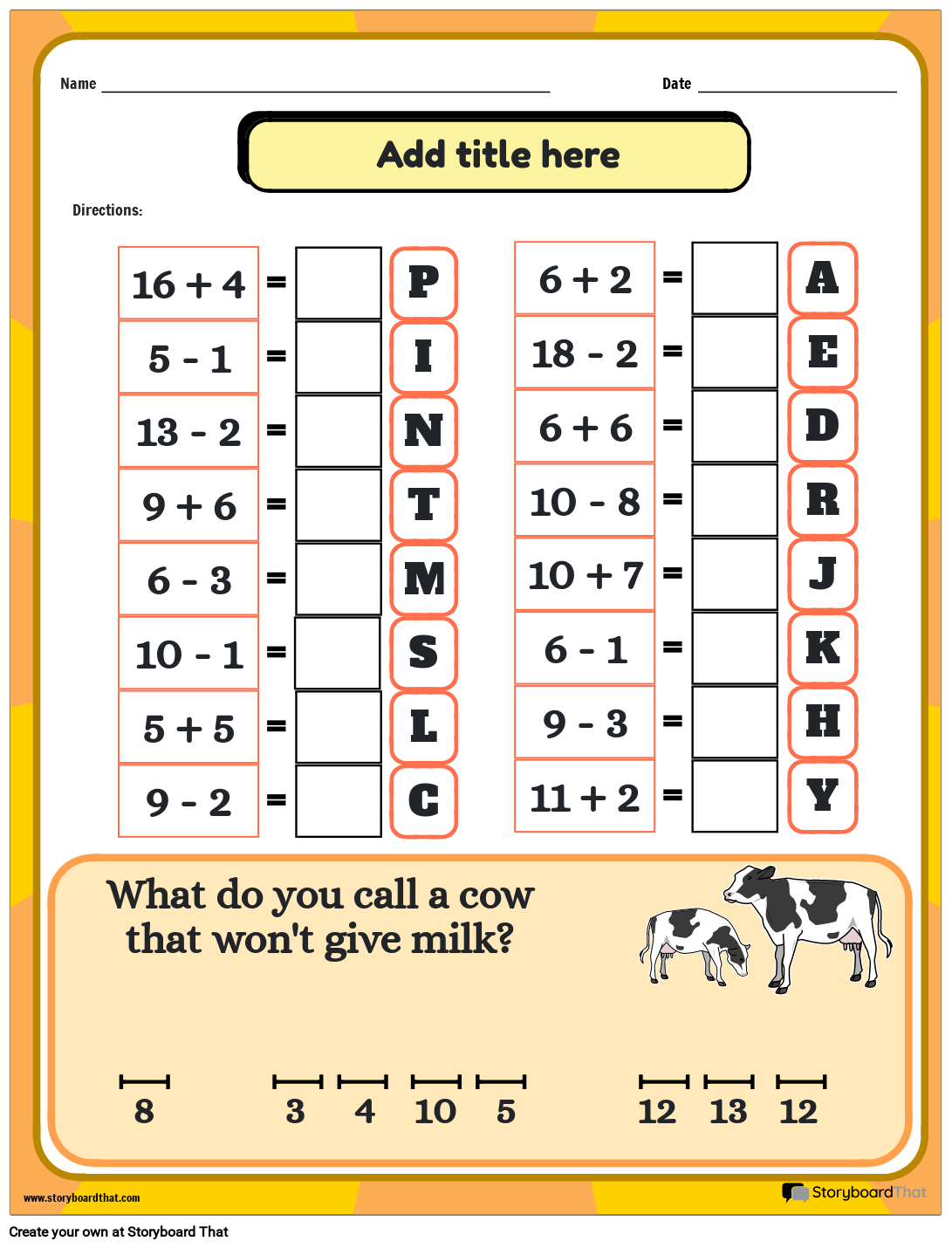 Math Riddles Free Worksheets amp Puzzles By Storyboard That