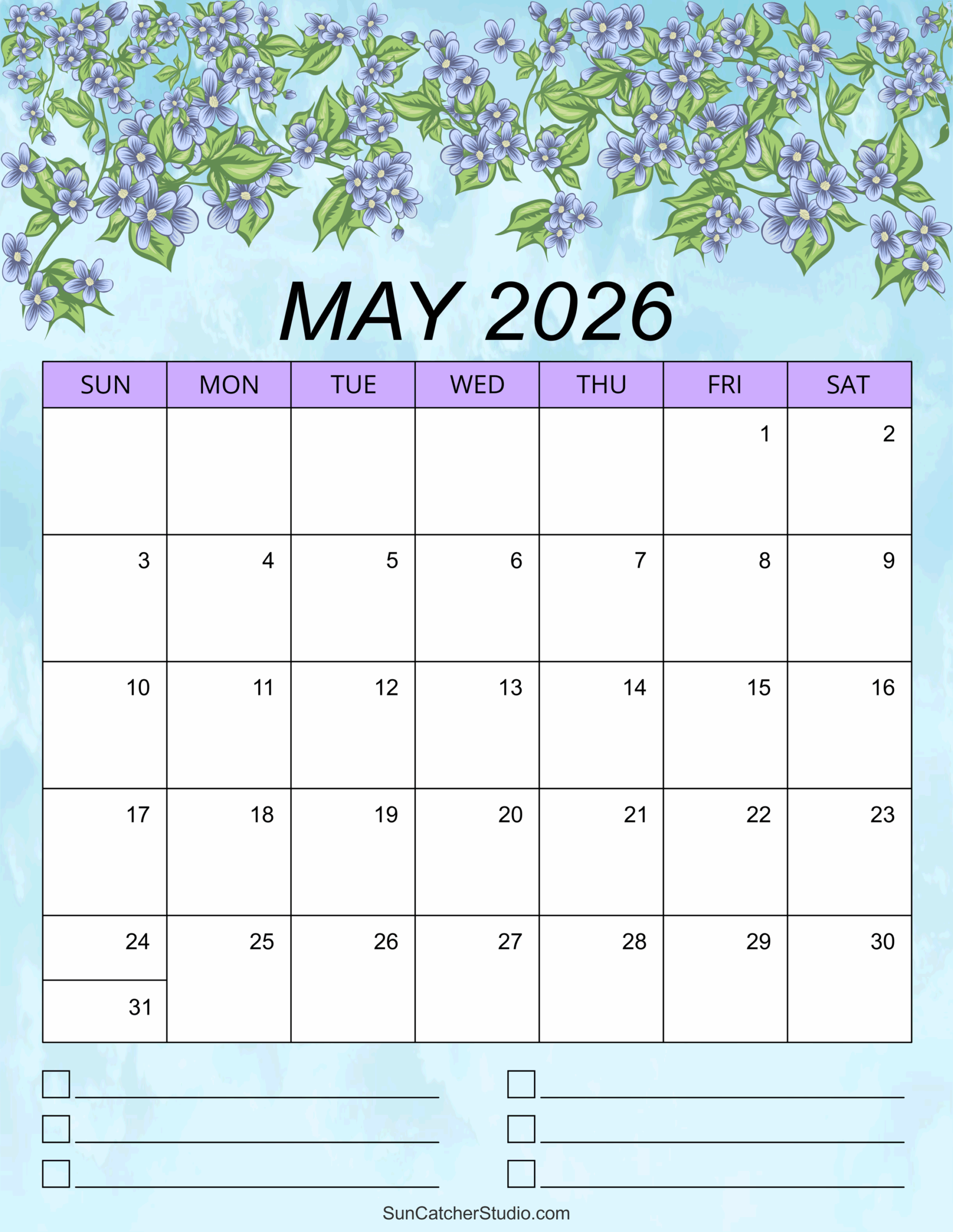 Blank May Printable Calendar 2026