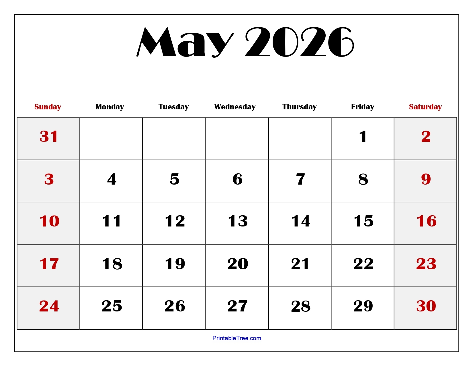 May Blank Printable Calendar