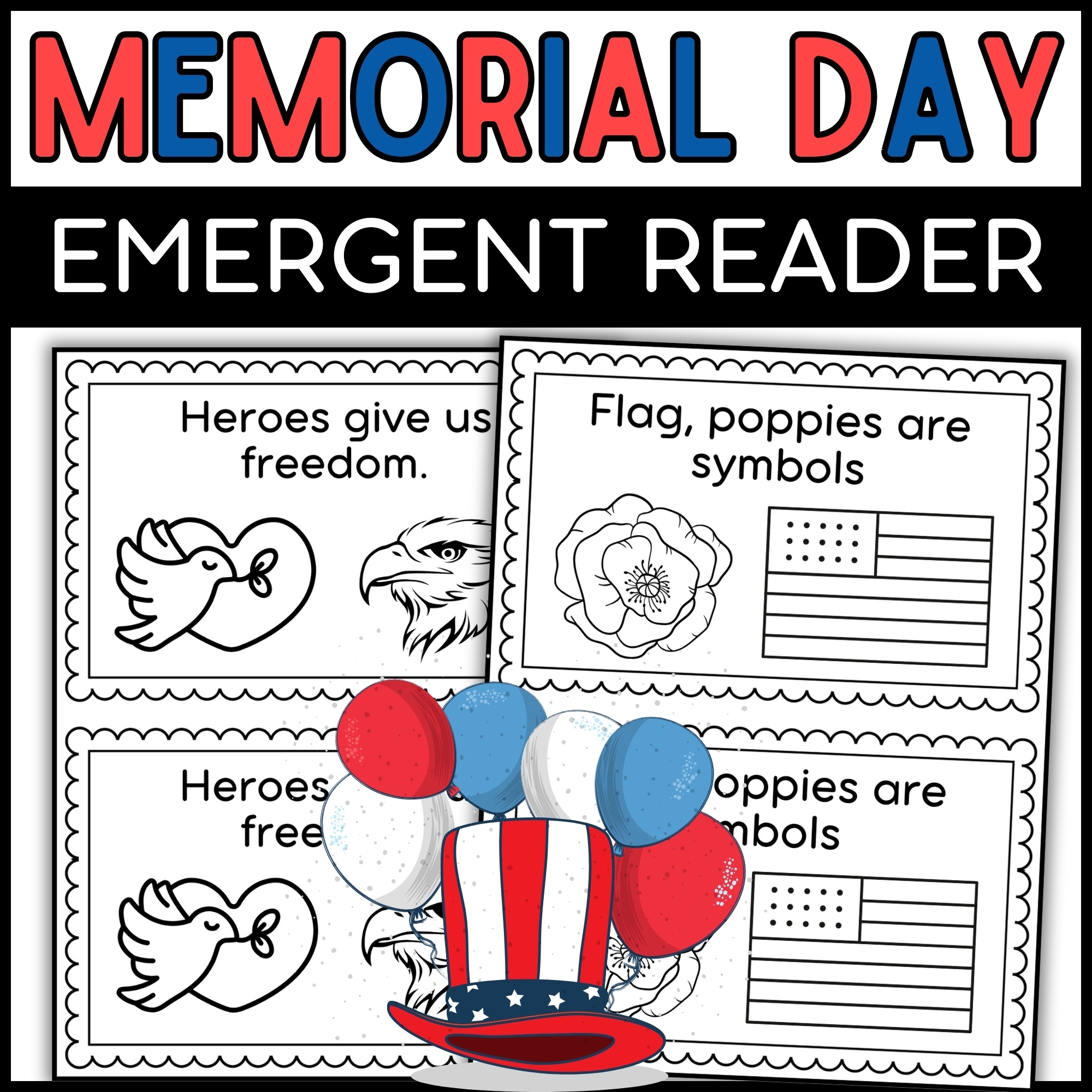 May Memorial Day Emergent Reader Remembrance Day Mini Book For 