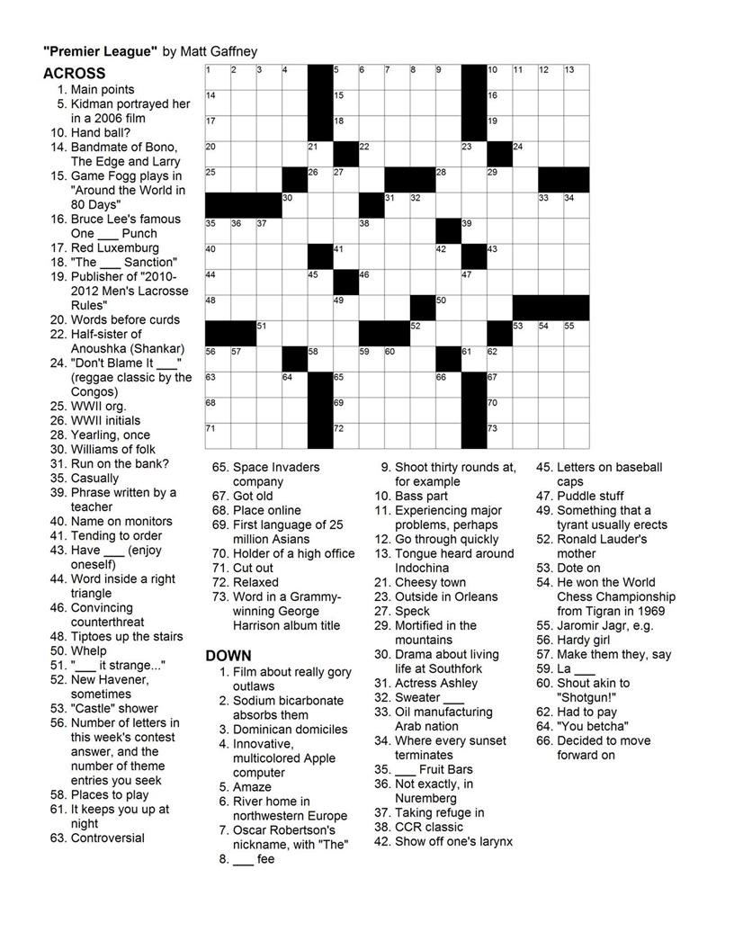 Printable Premier Crossword Puzzles