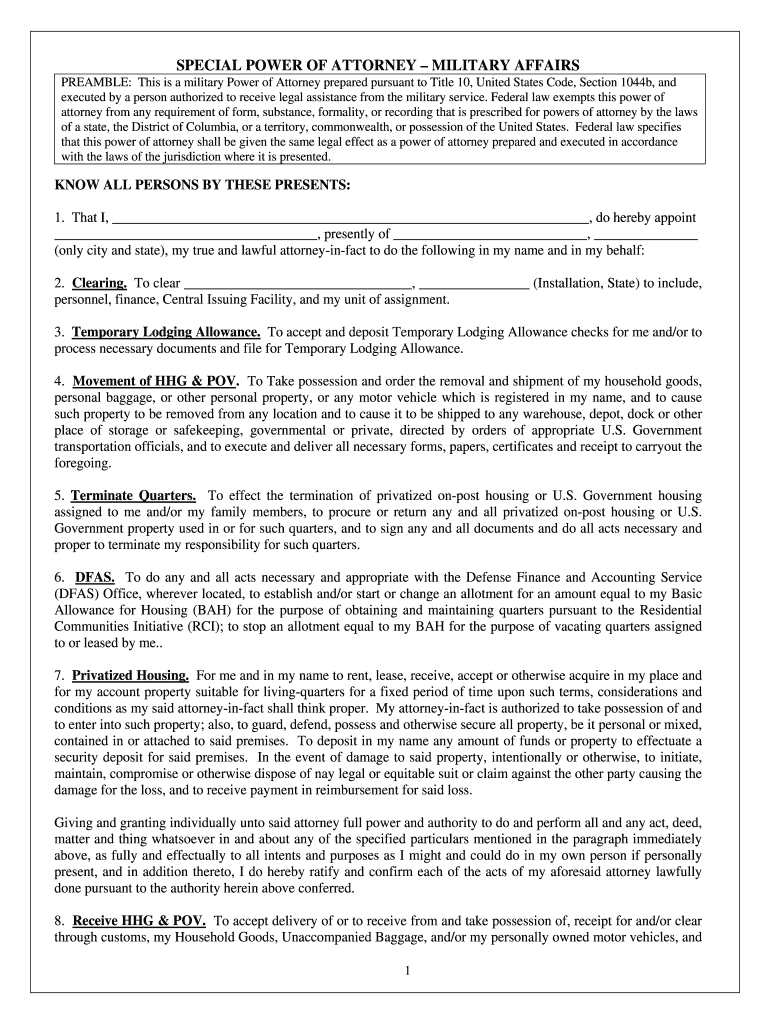 Military Special Power Of Attorney Form Pdf Fill Out amp Sign 