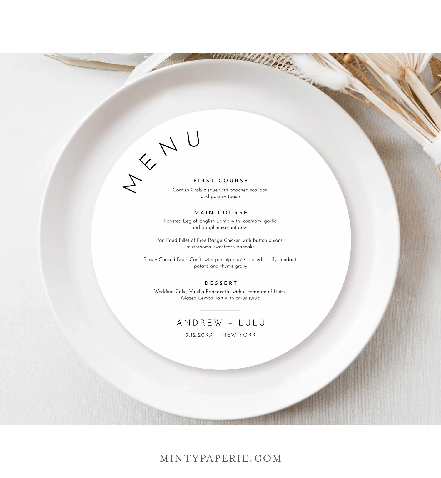 Minimalist Round Menu Template Printable Modern amp Simple Wedding 