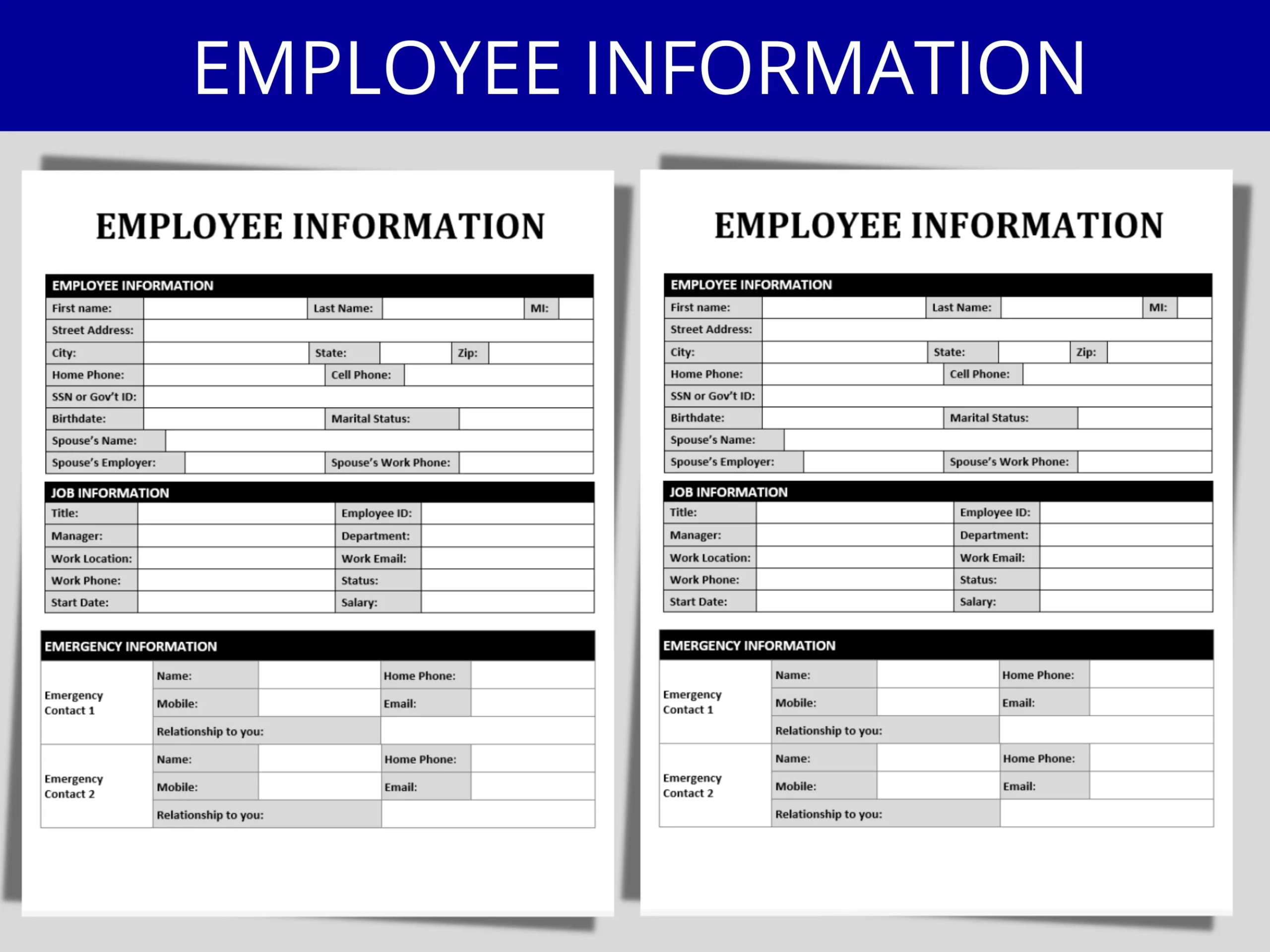 Mitarbeiter Information Form New Hire HR Vorlage Digitaler 