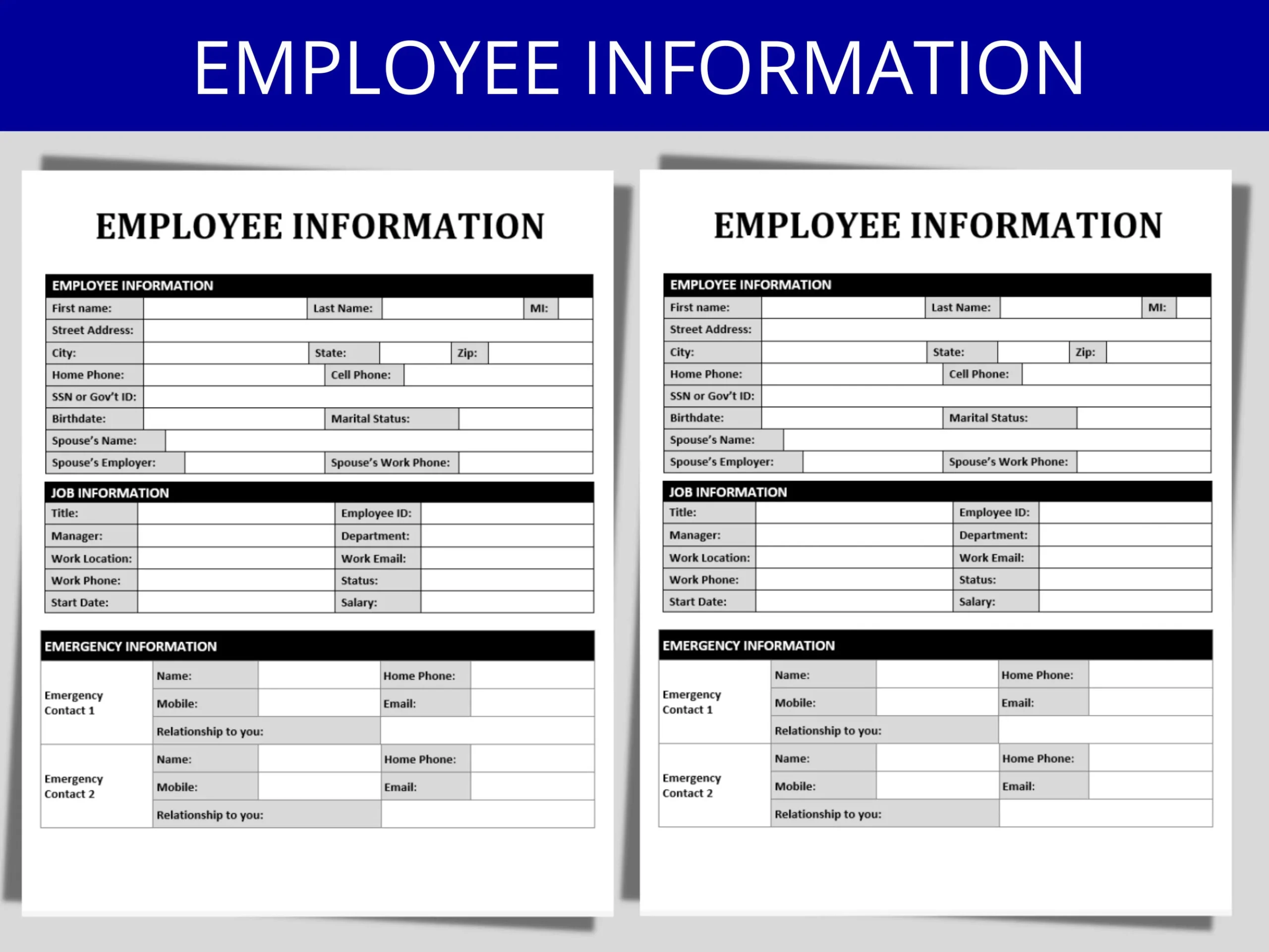 Mitarbeiter Information Form New Hire HR Vorlage Digitaler 