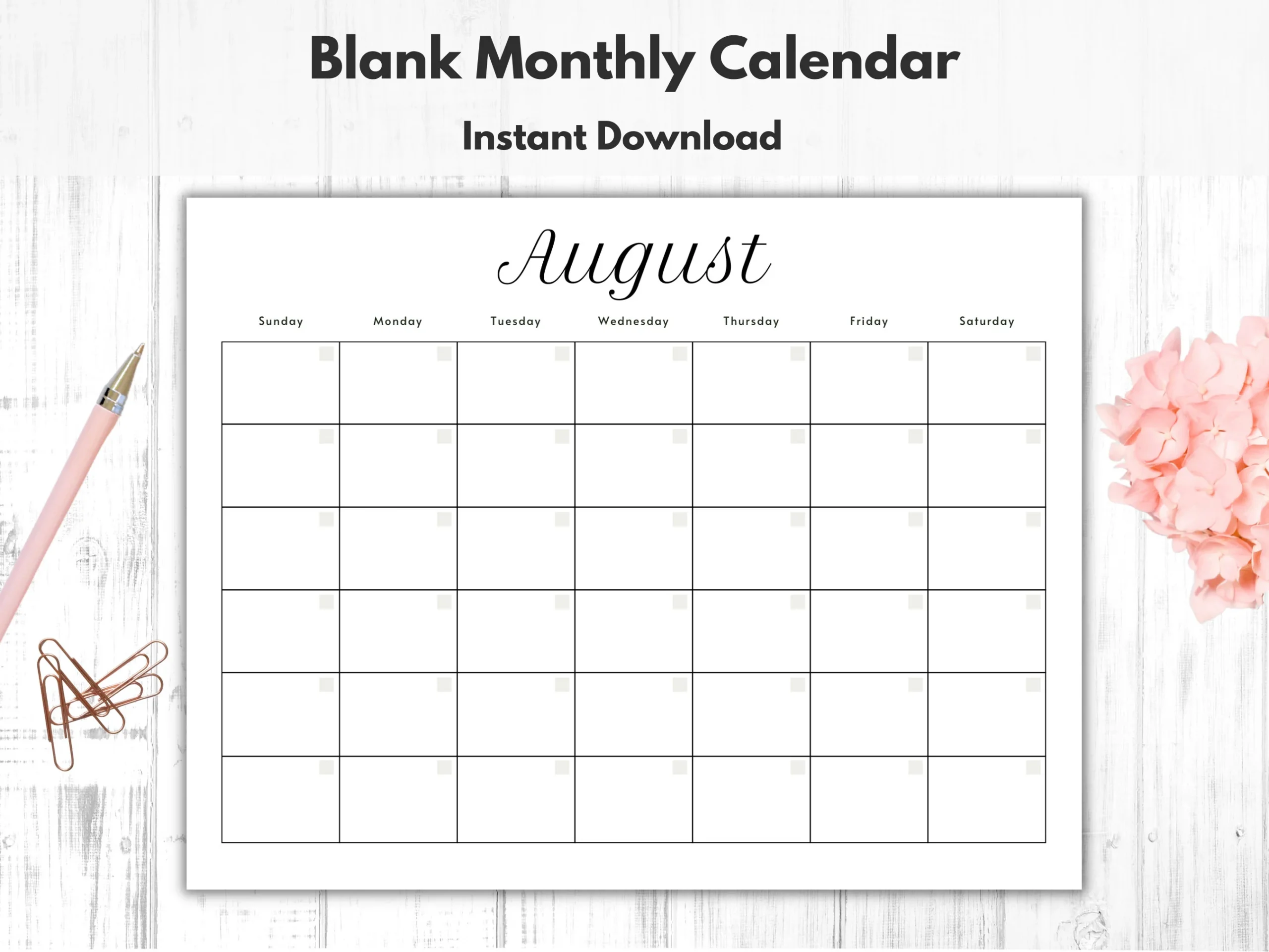 Etsy Printable Calendar Blank