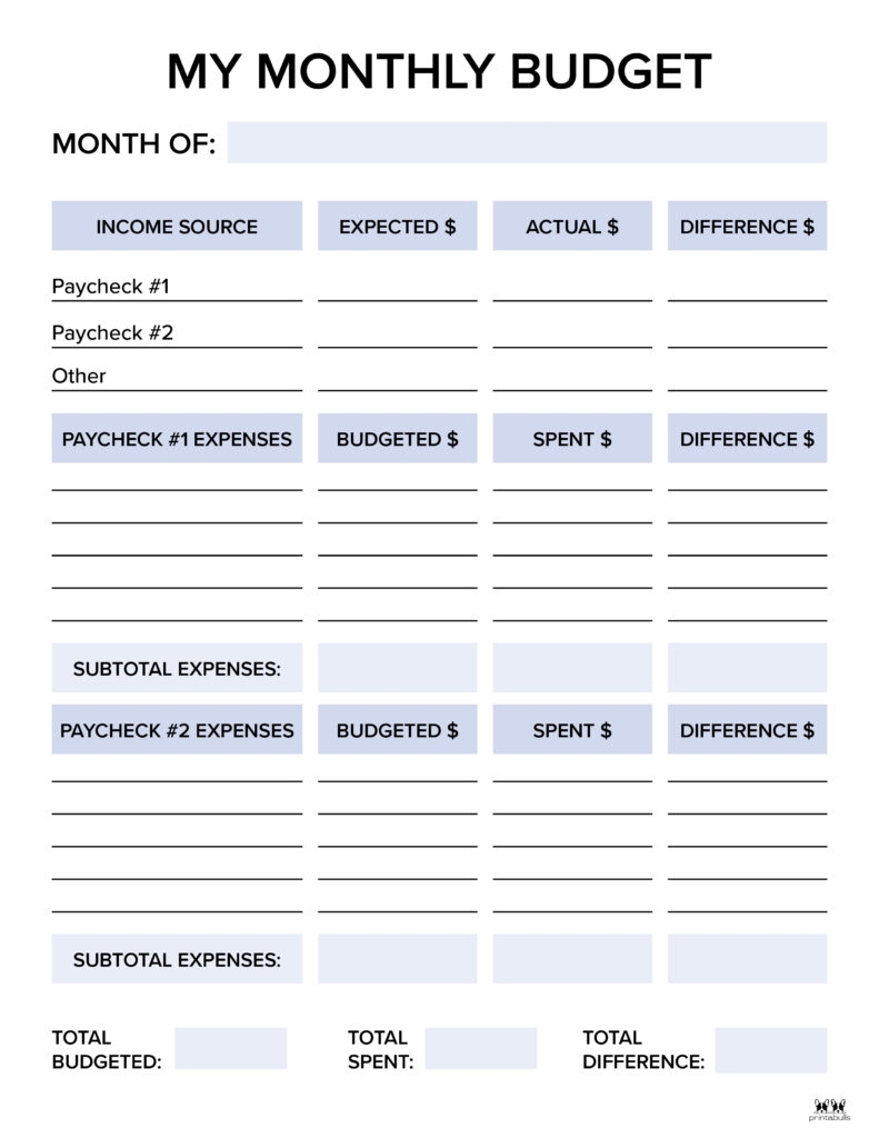 Monthly Budget Worksheet Free Printable