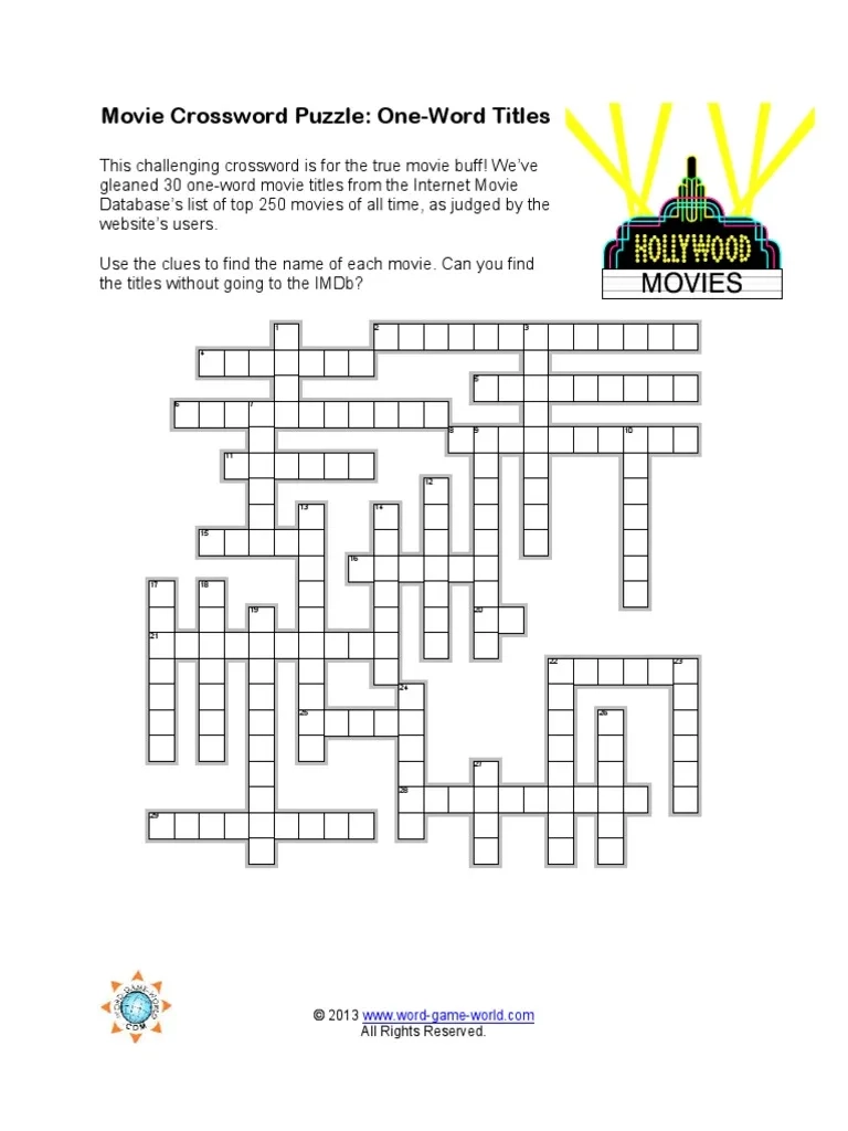 Printable Movie Crossword Puzzles