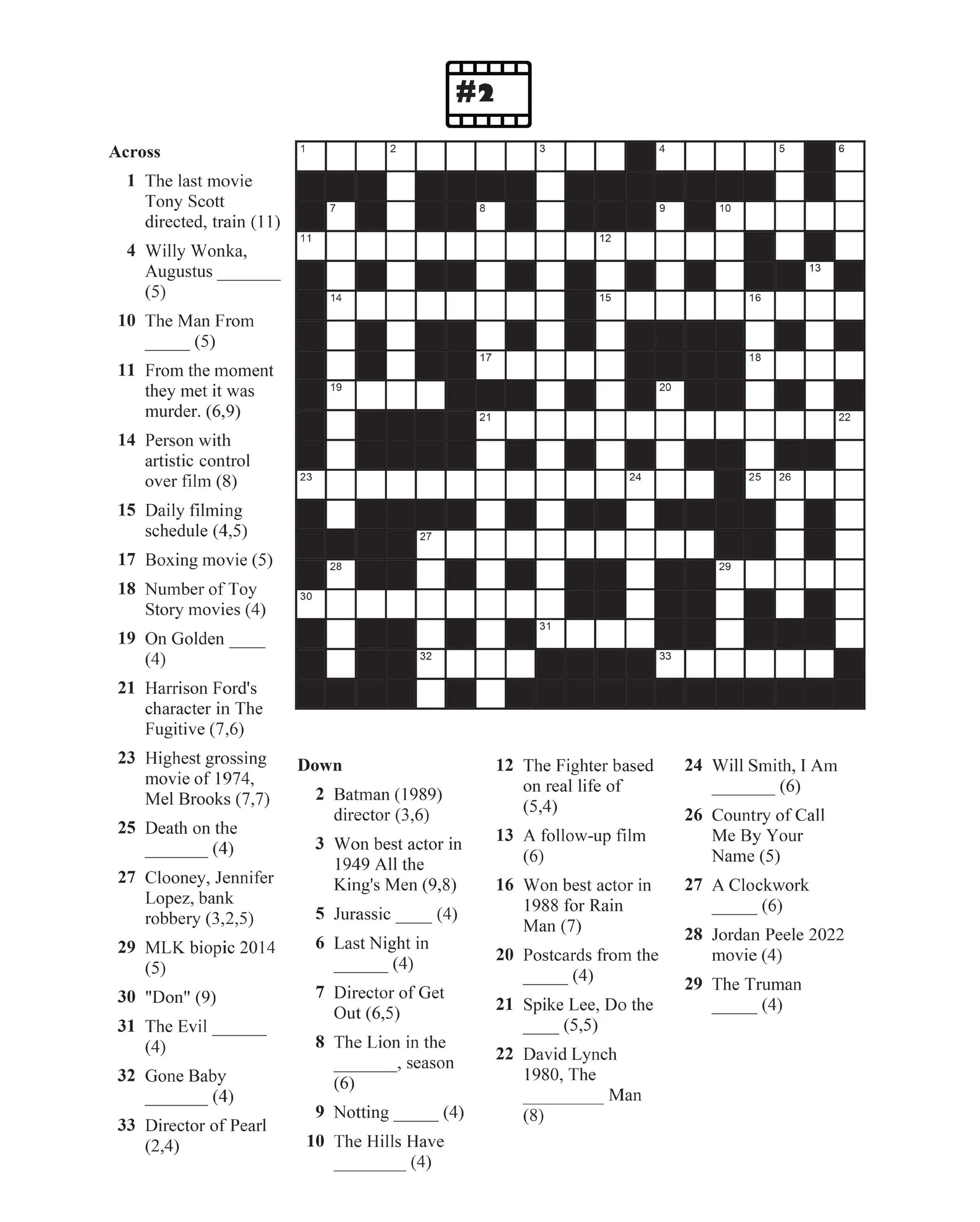 Movie Crossword Puzzles Printable