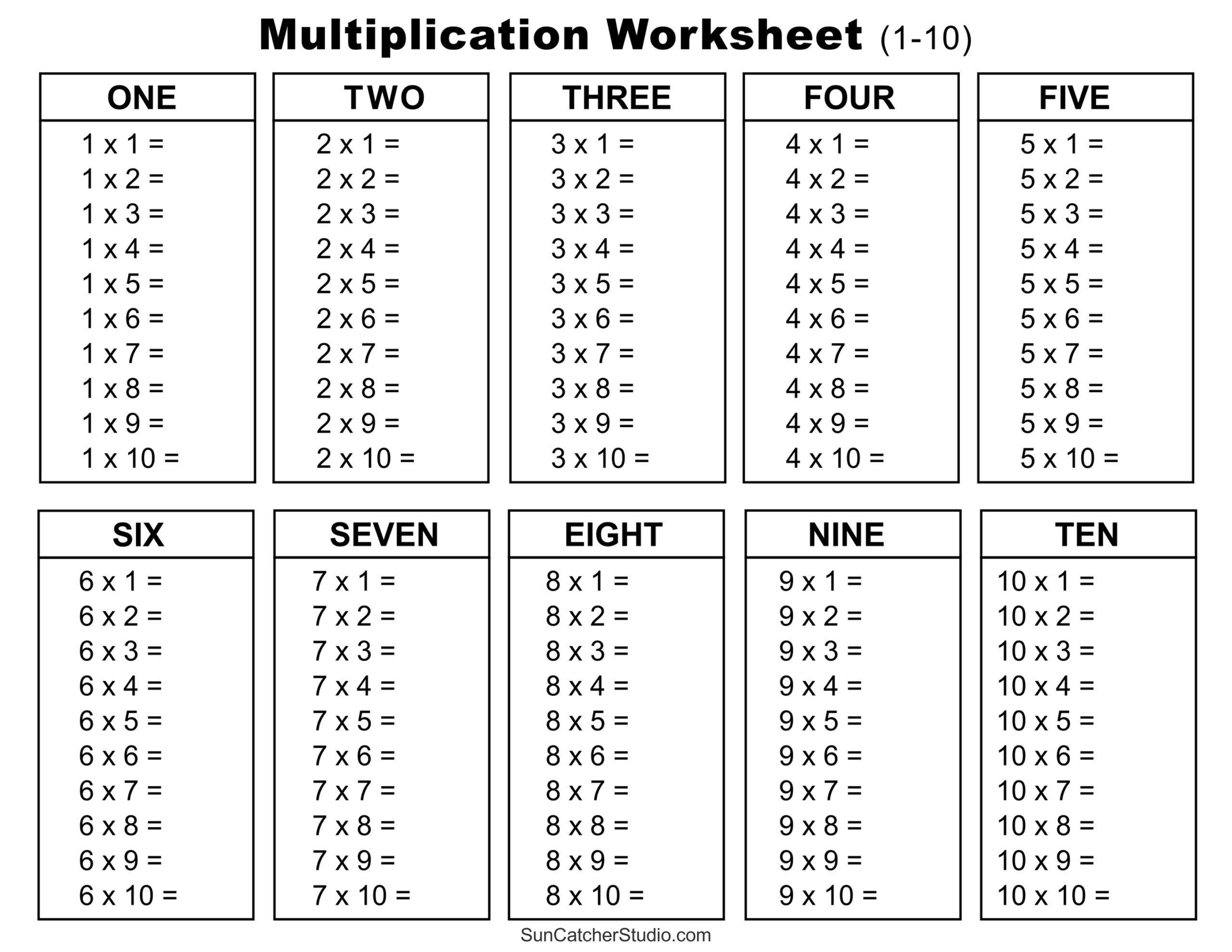 Printable Times Tables Worksheets For Kids