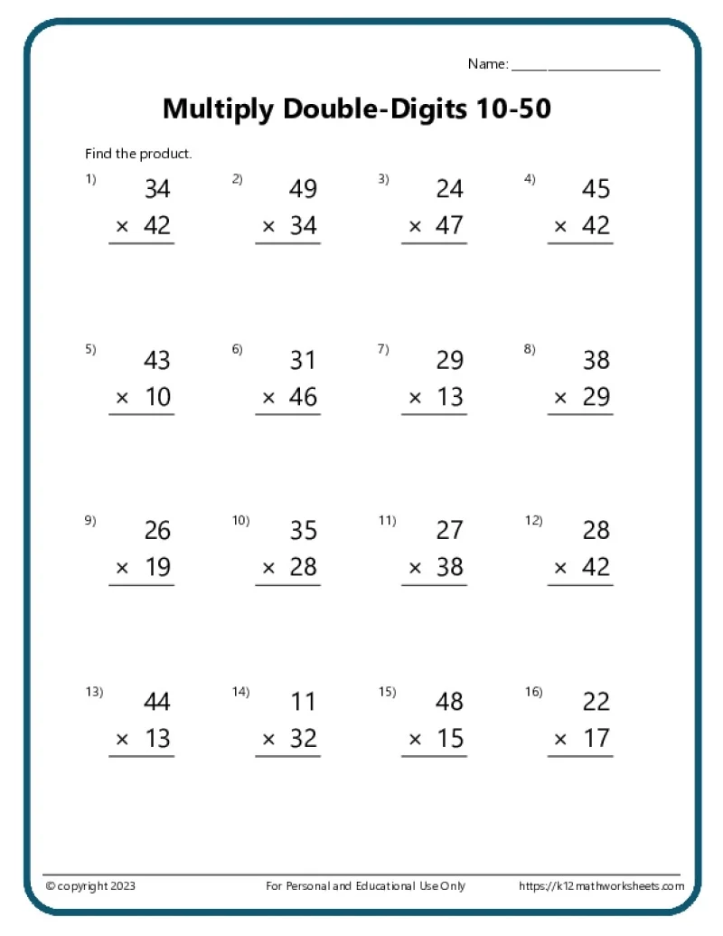Multiplication Worksheet Printable Free