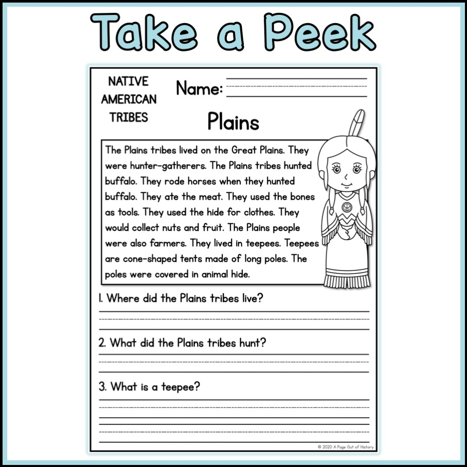 Native American Tribes Social Studies Reading Comprehension 