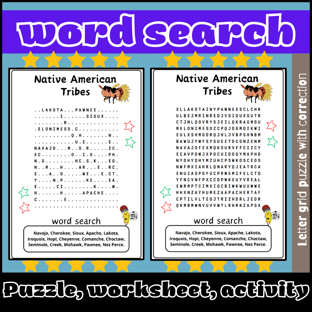 Native American Tribes Word Search Puzzle Worksheet Activity 