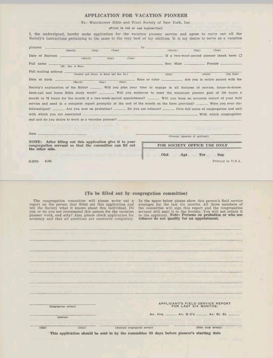 Auxiliary Pioneer Application Form Jw