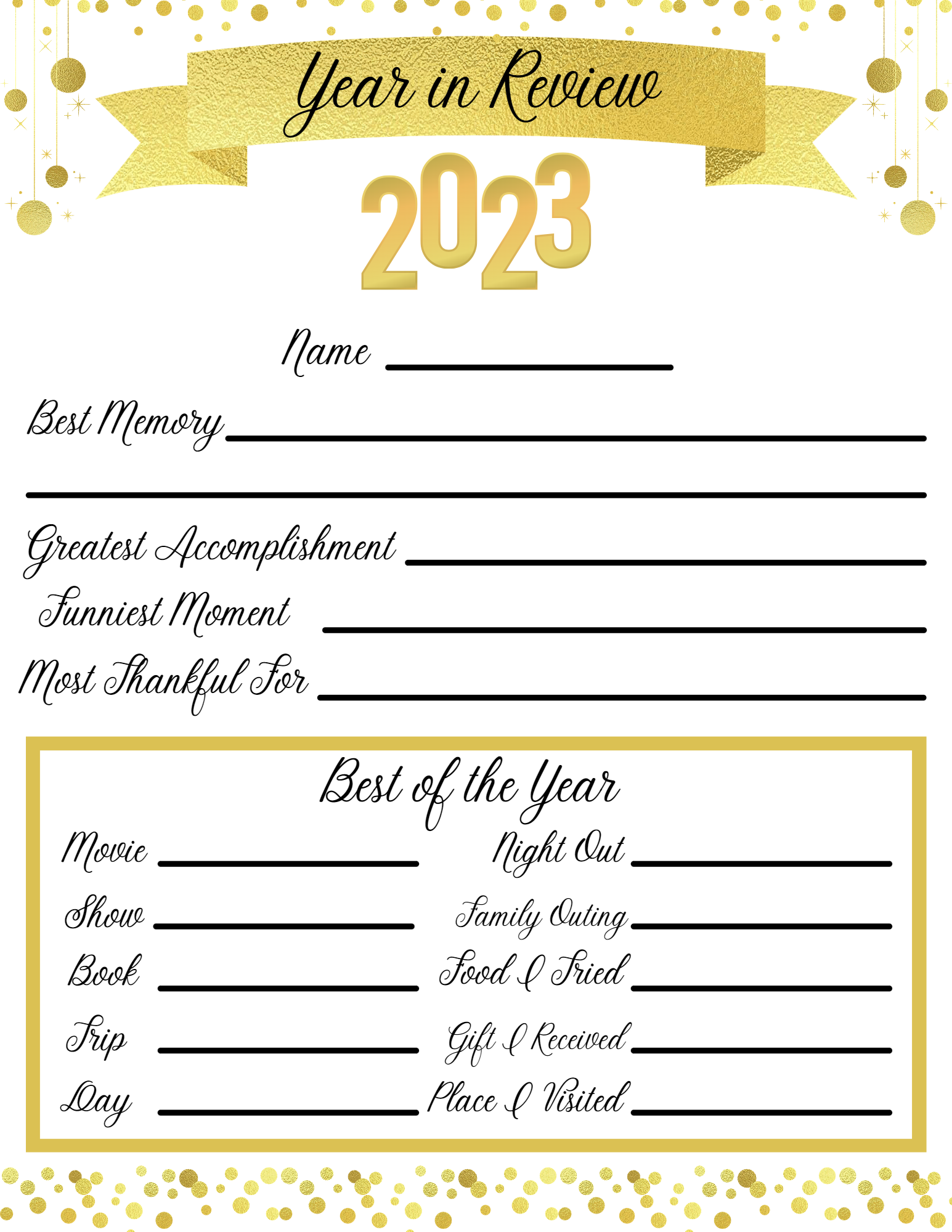 New Year s Free Printables Year In Review amp Resolutions Pages 