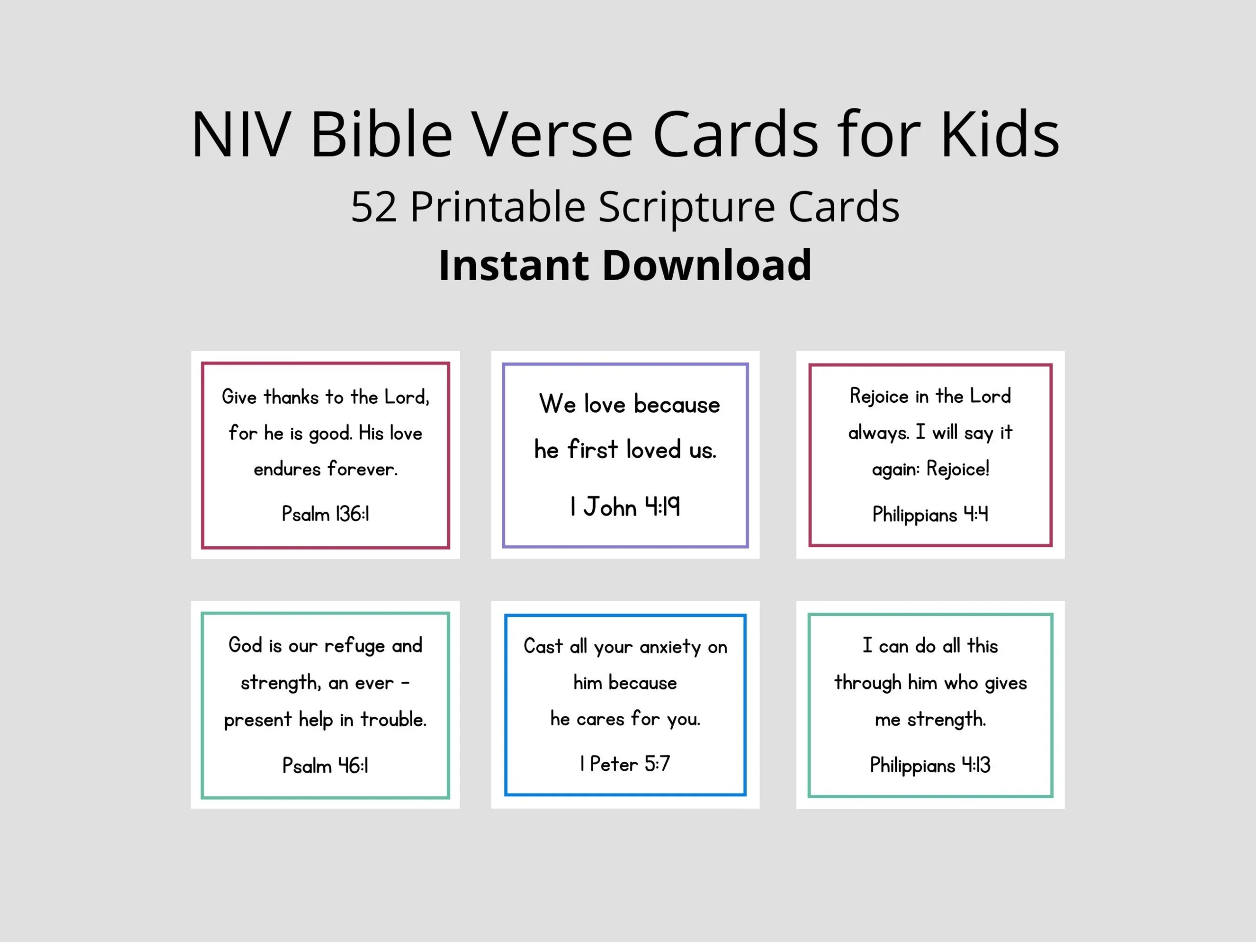 NIV Bible Verse Cards For Kids 52 Scripture Cards digital 