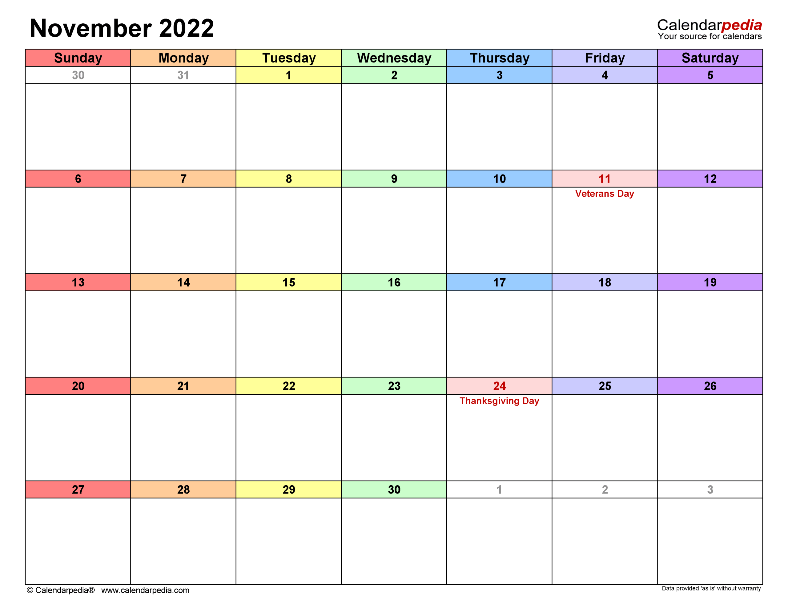 November 2022 Calendar Templates For PDF Excel And Word