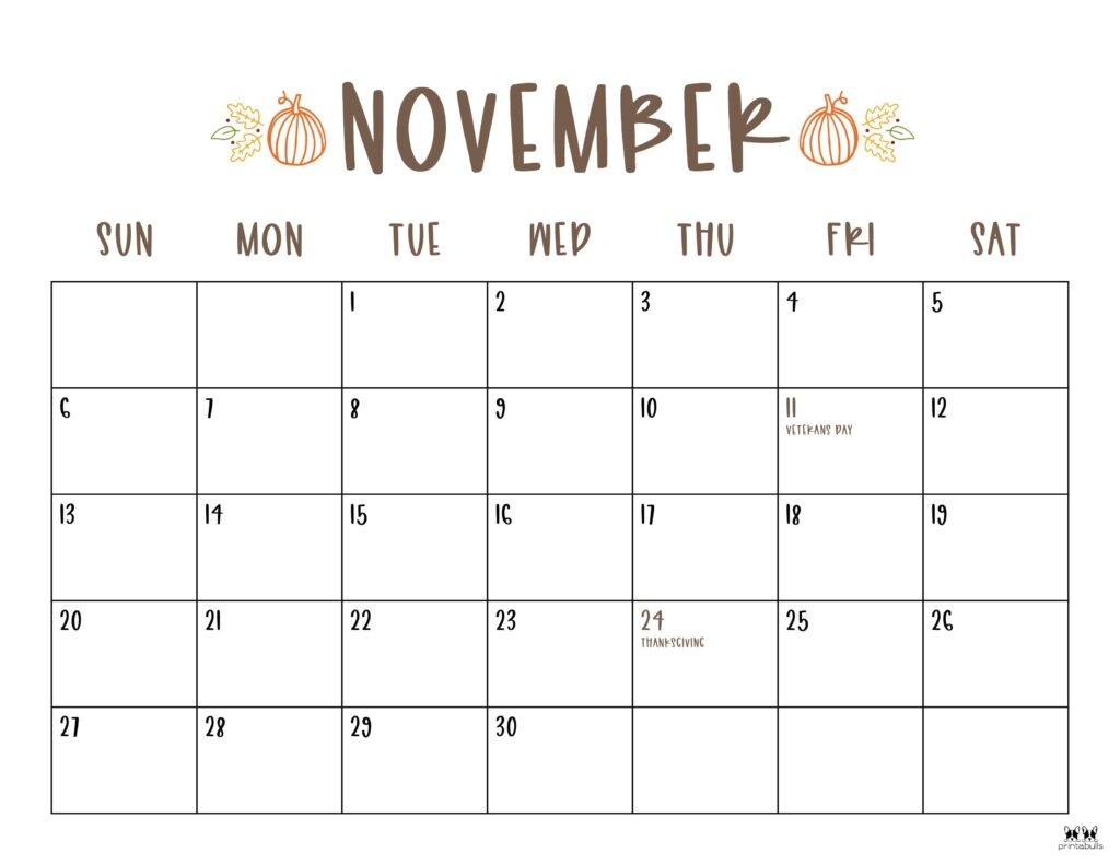 November 2022 Calendars 50 FREE Printables Printabulls