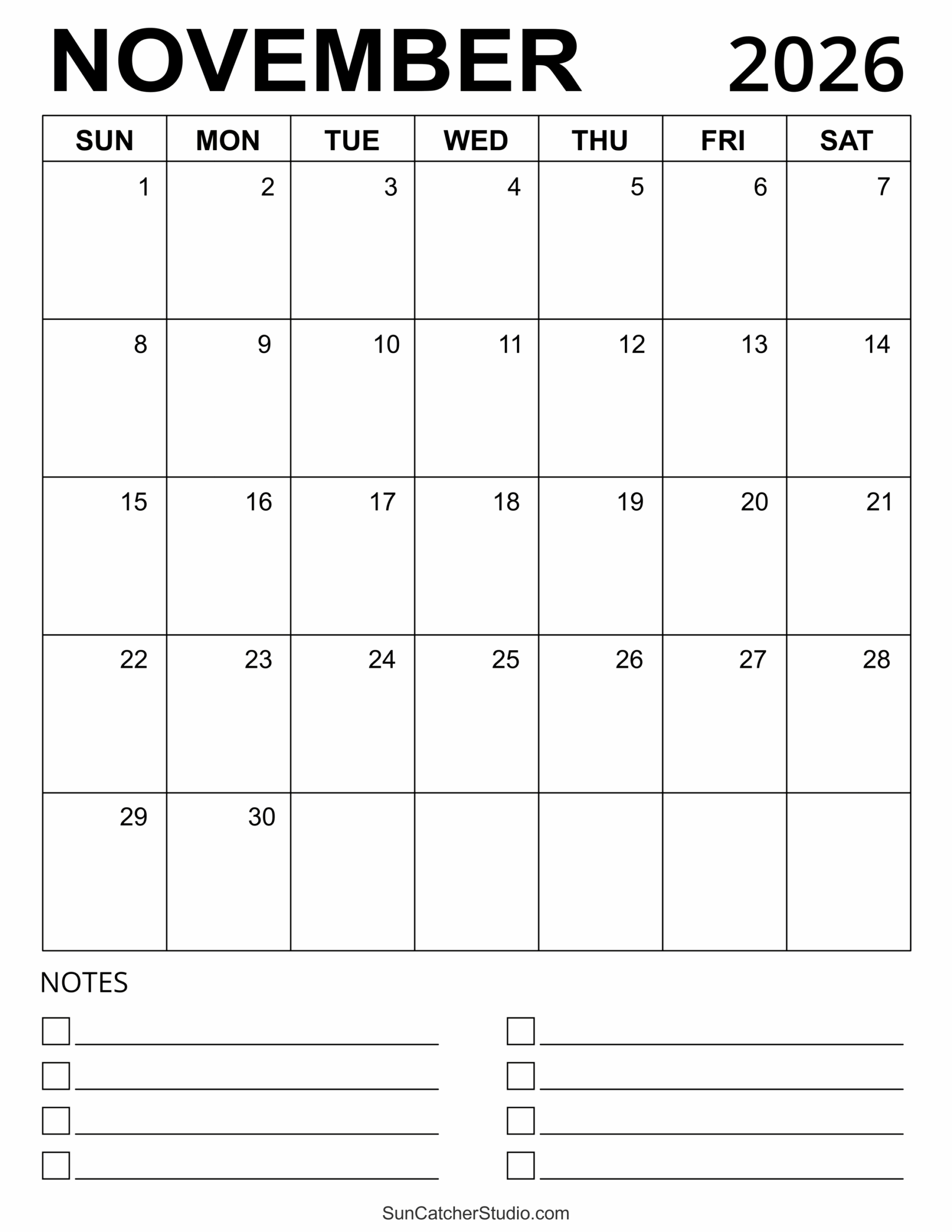 November 2026 Calendar Free Printable Free Printables November 2026 Calendar Free Printable Free Printables