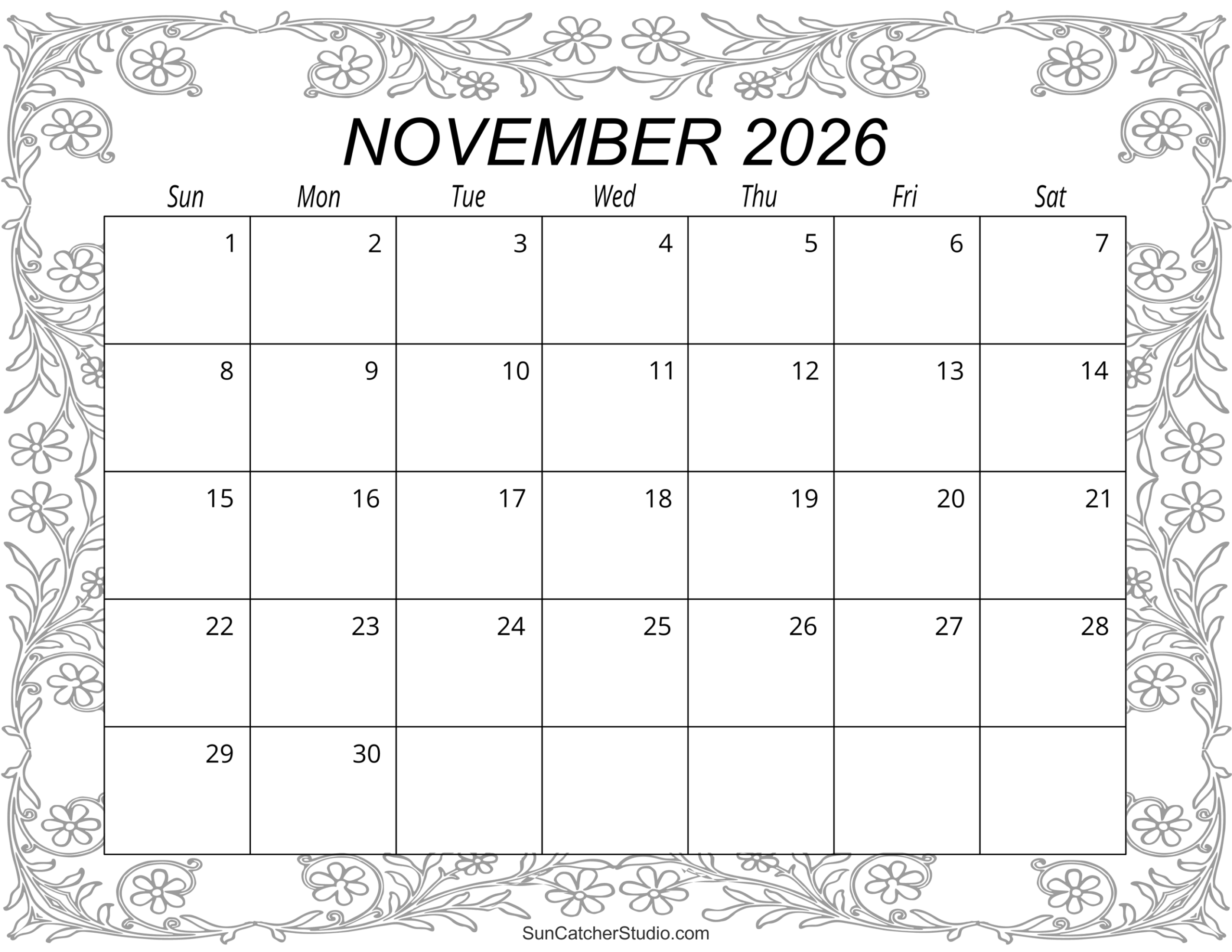November 2026 Calendar Free Printable Free Printables November 2026 Calendar Free Printable Free Printables