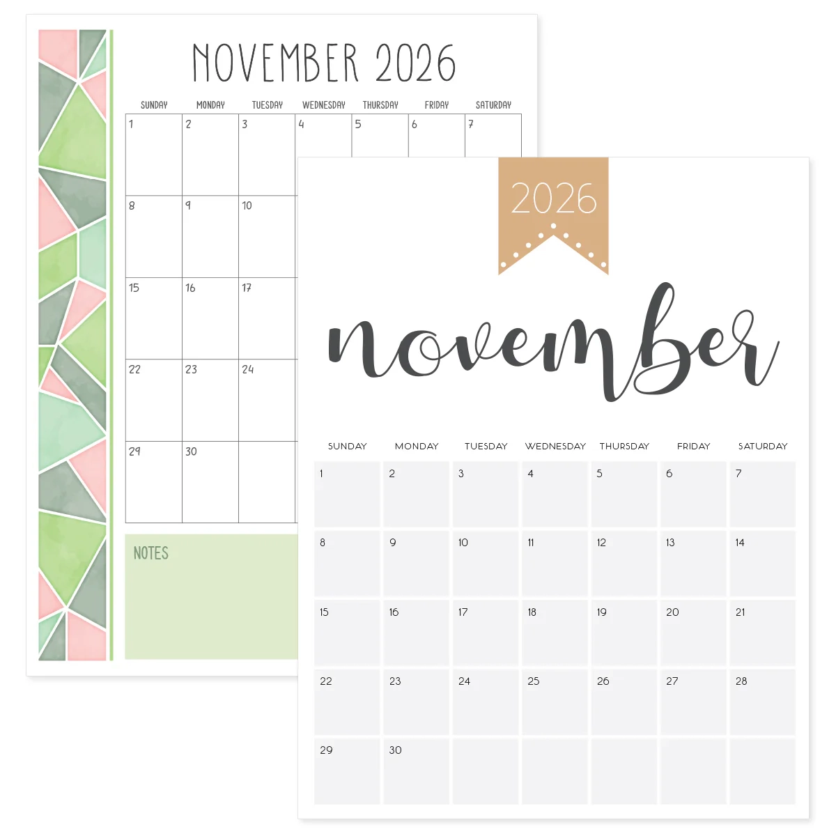 Printable Weekly Calendar November 2026