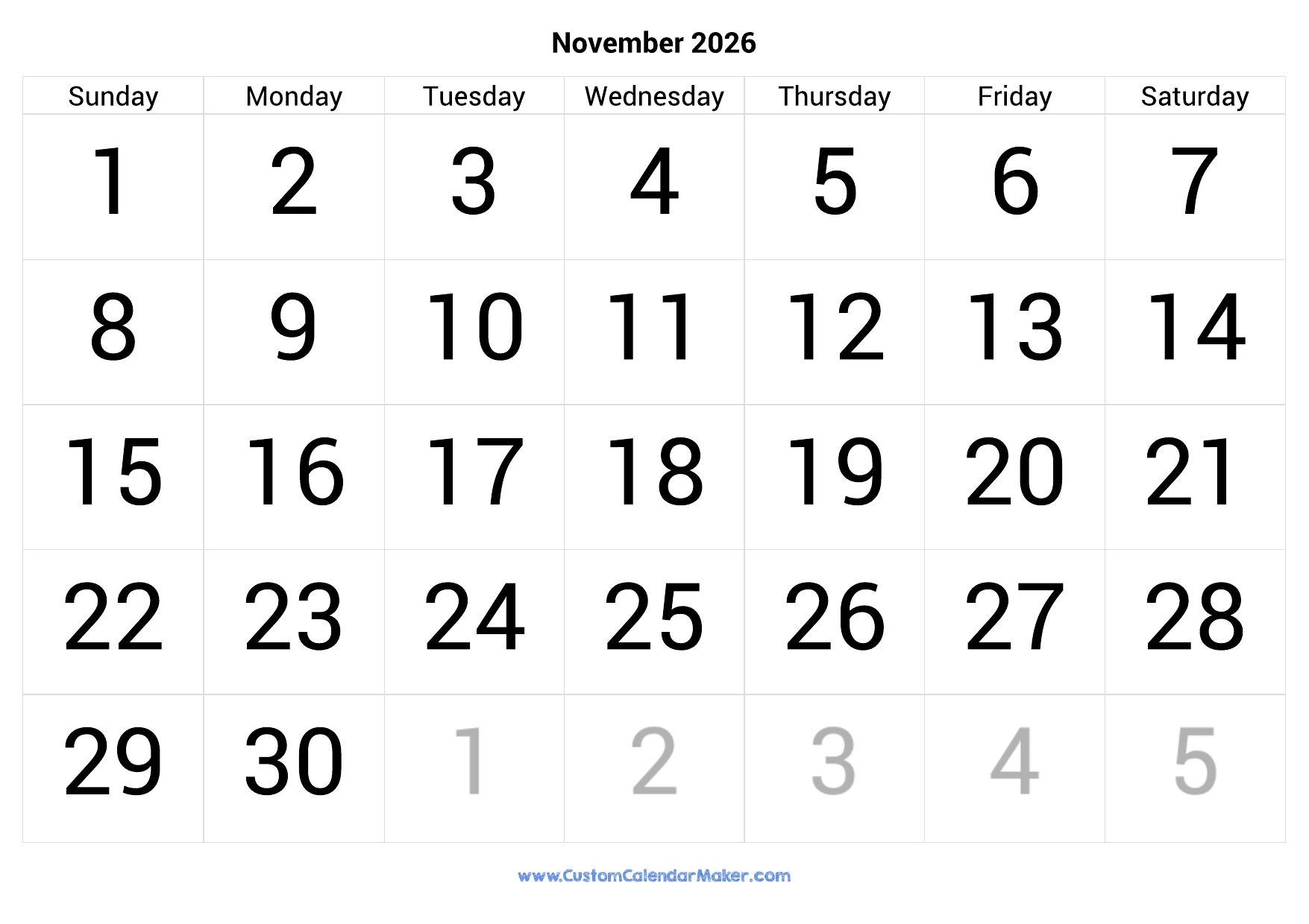 Design Printable Calendar 2026 November