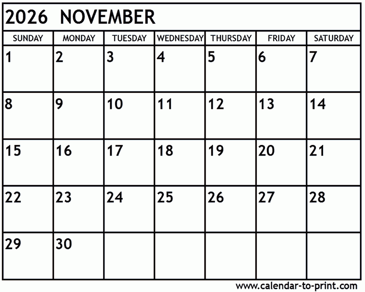 Wiki Calendar November 2026 Printable