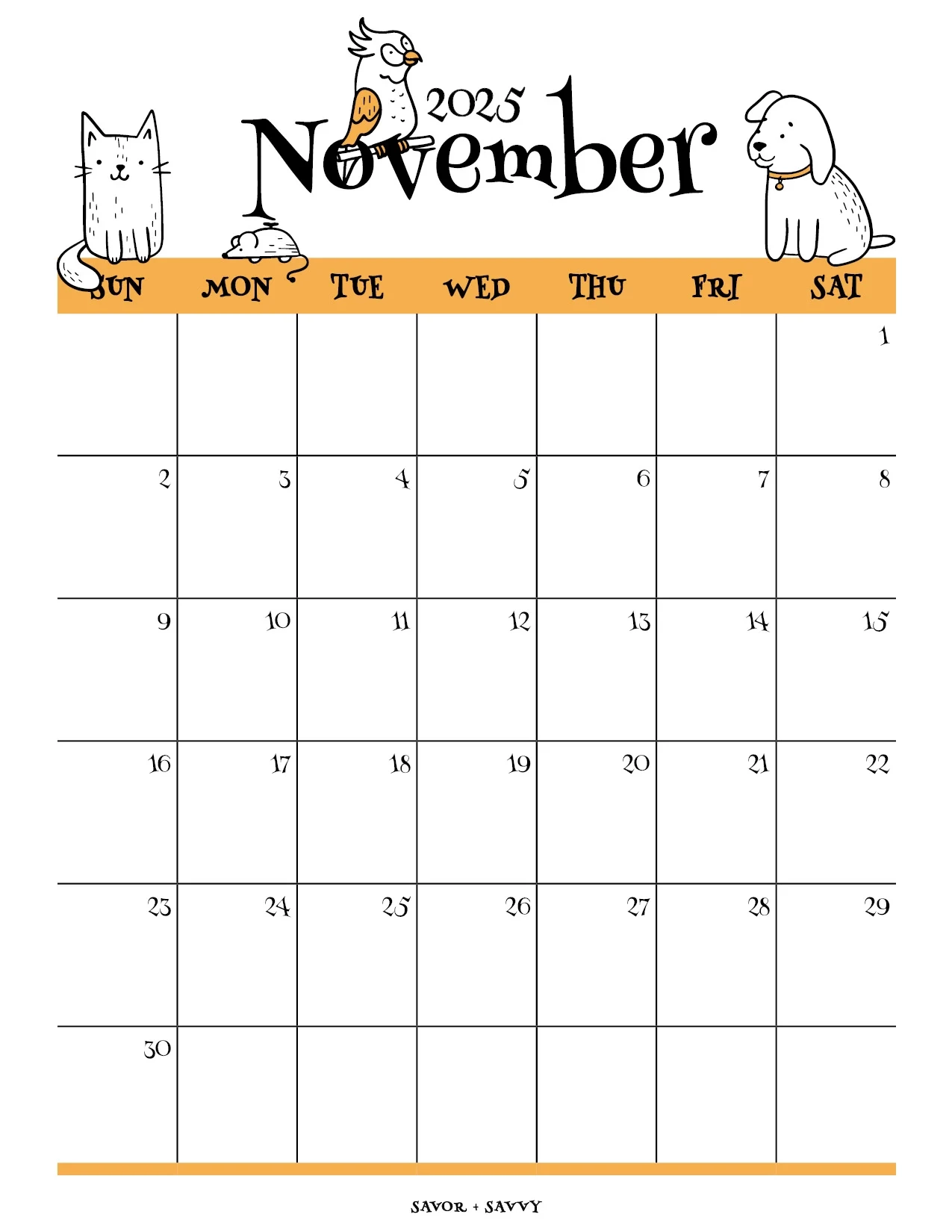 November 2026 Calendar Templates 14 Free Printables Savor Savvy