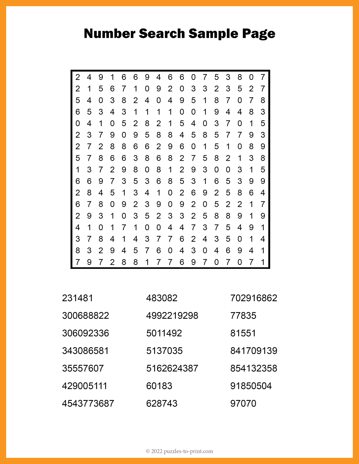 Number Search Puzzles Printable
