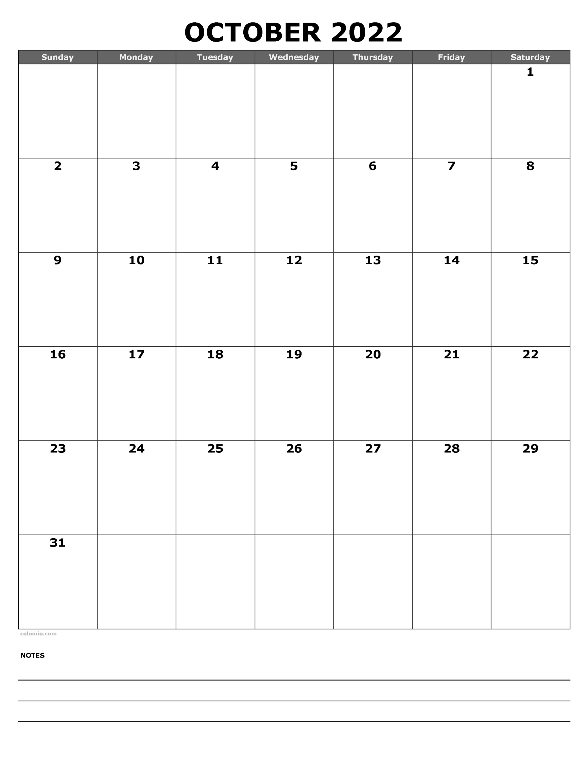 October Blank Calendar Printable
