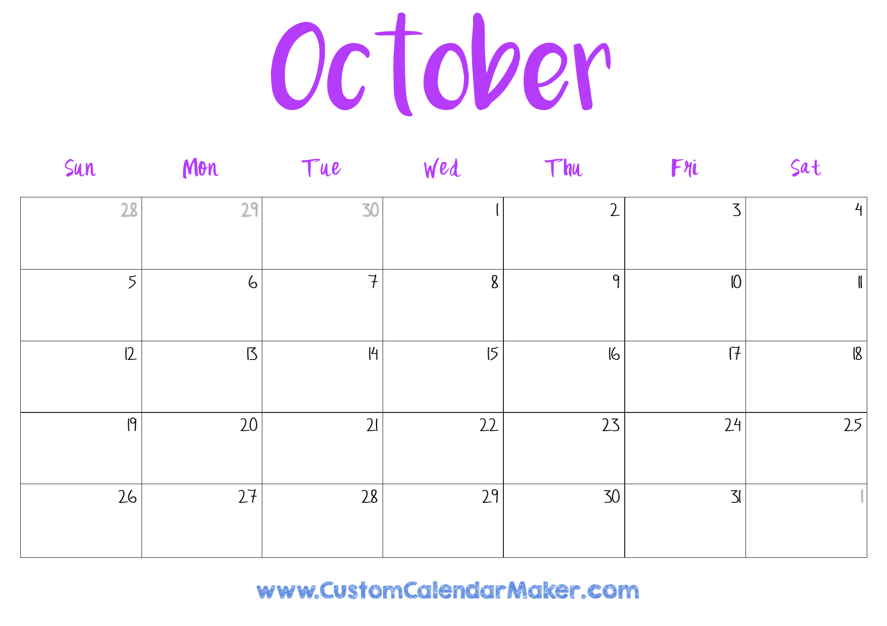 Blank Free Printable Oct Calendar