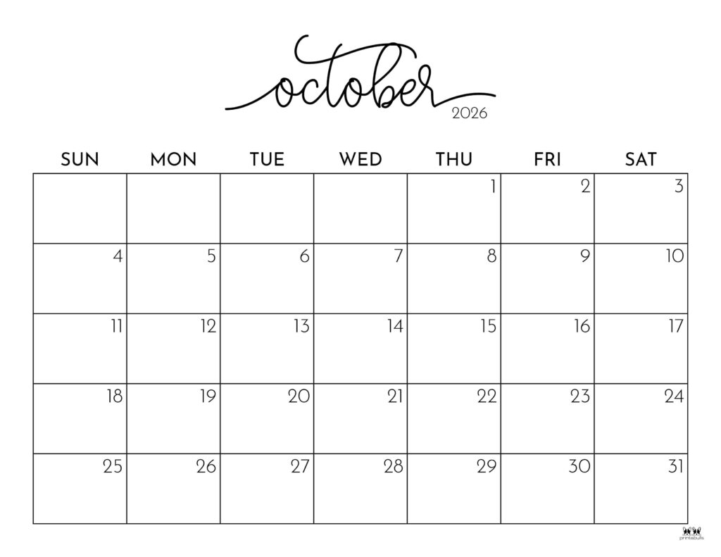2026 October Calendar Printable