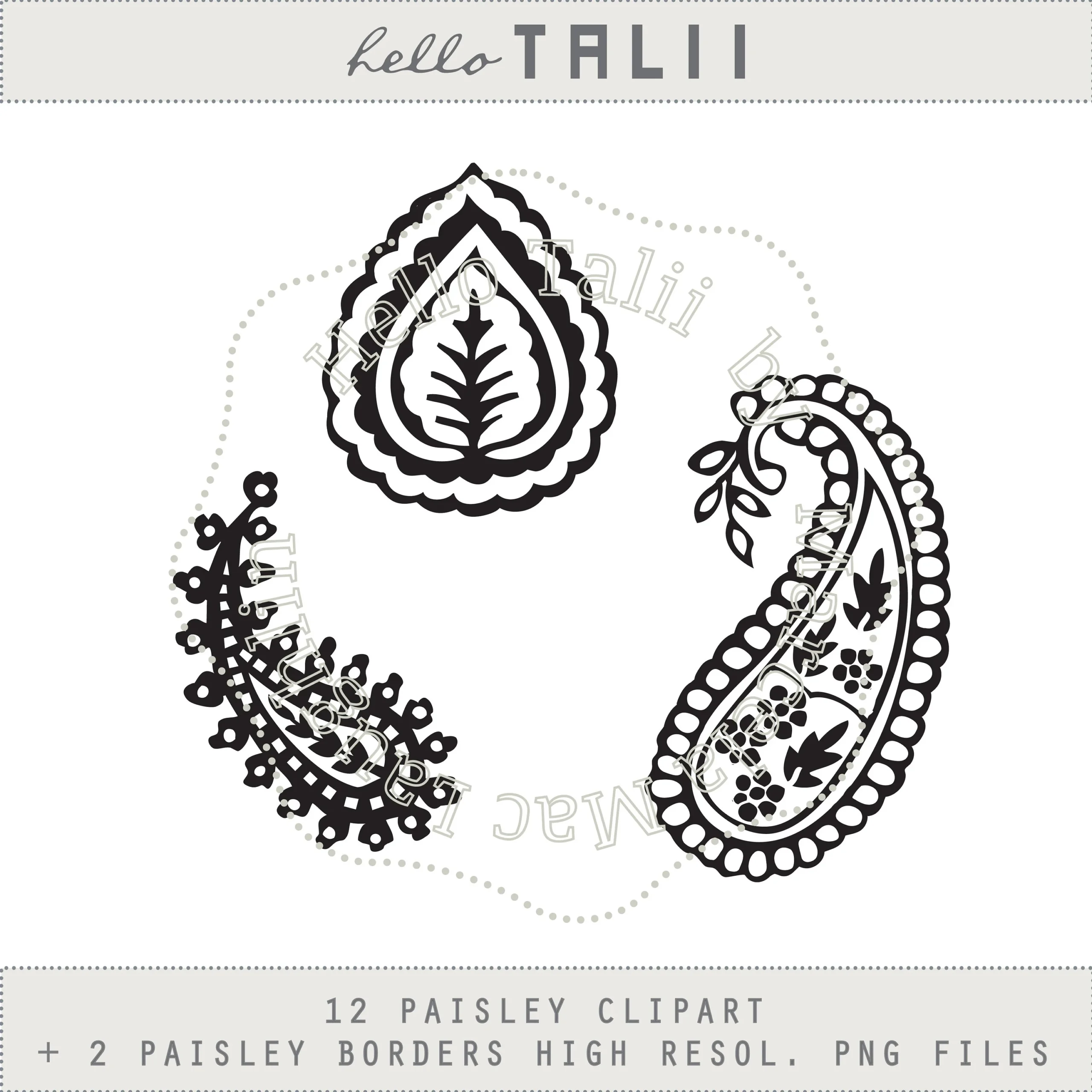 PAISLEY Clip Art 12 Paisley STAMPS 2 Paisley Borders Clipart 