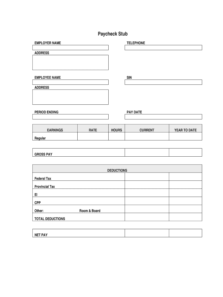 Printable Paycheck Stub Template