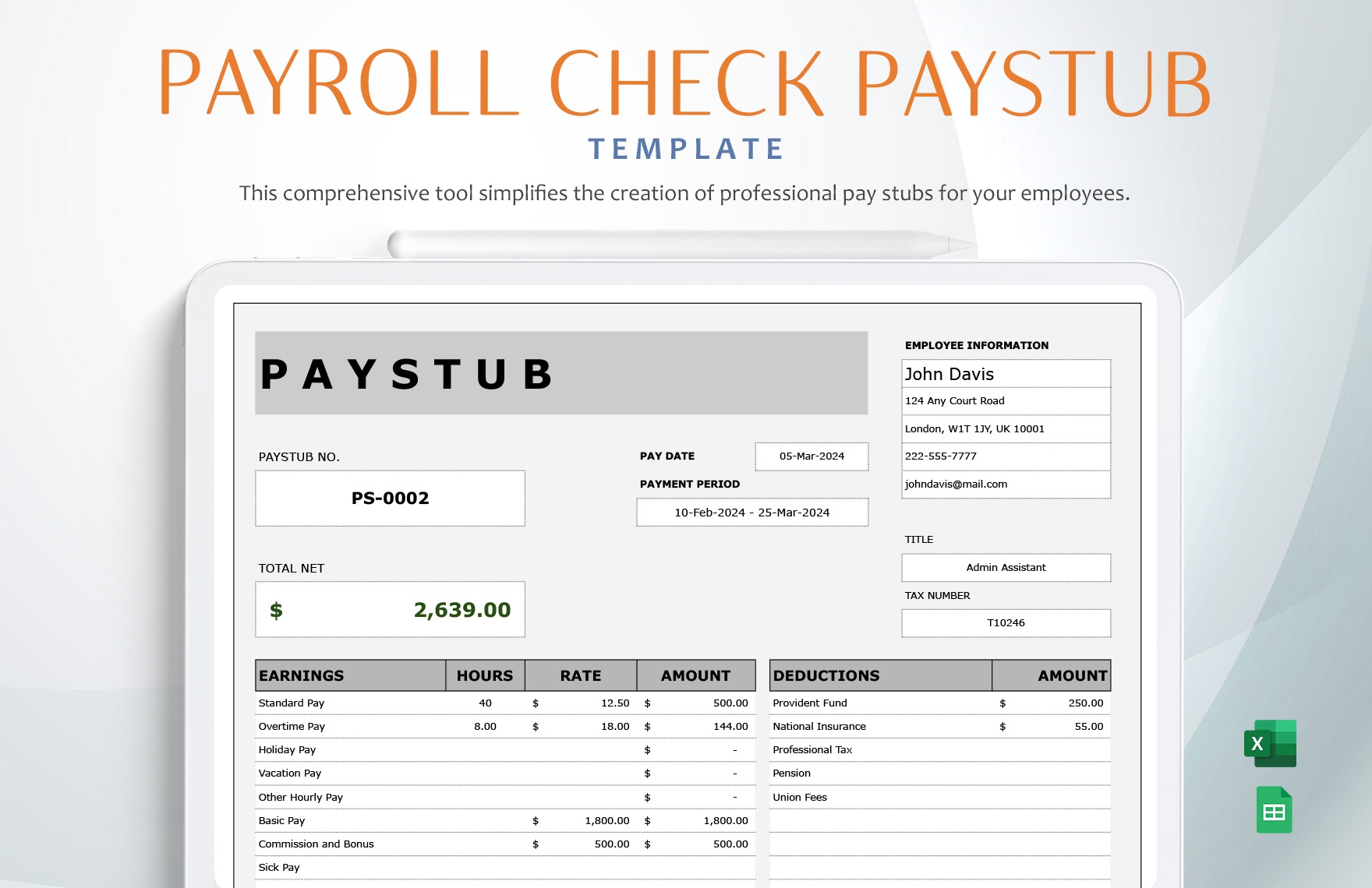 Printable Payroll Check Template
