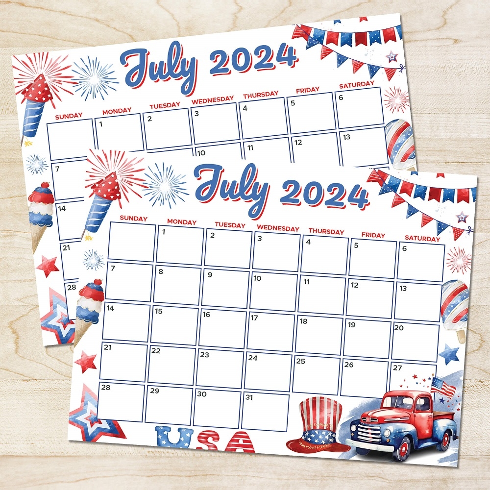 PDF 4th Of July Themed Calendar Printable Patriotic Independence 